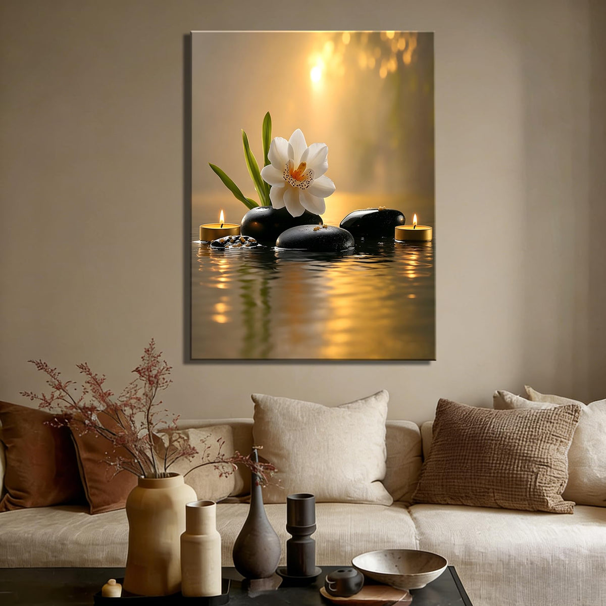 Framed Misty Warm Spa Still Life Canvas Wall Art (Pictures34 / 24"L x 16"W)