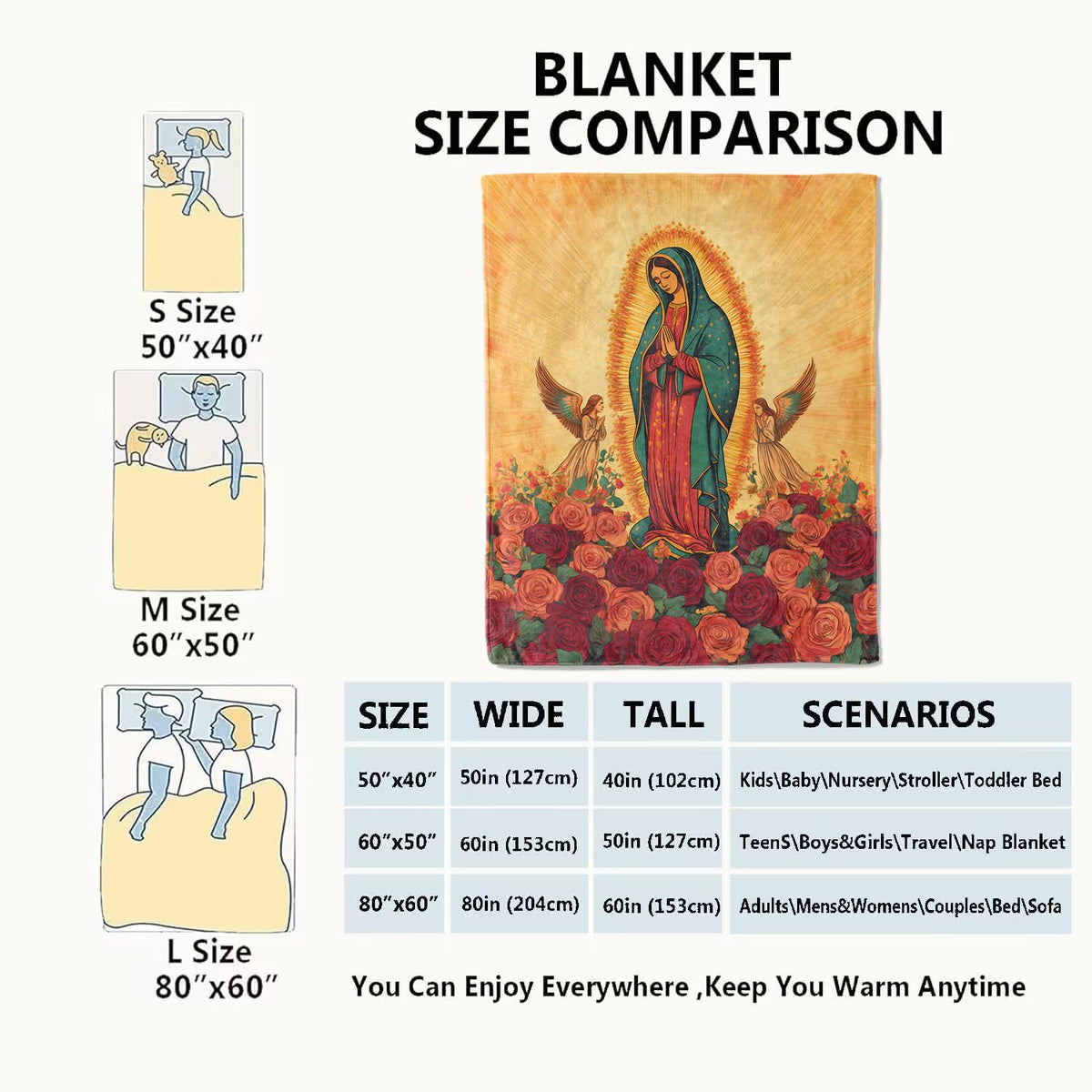 Virgin Mary with Rose Blanket Our Lady of Guadalupe Retro Throw Blankets (60x80in / Virgin Mary)