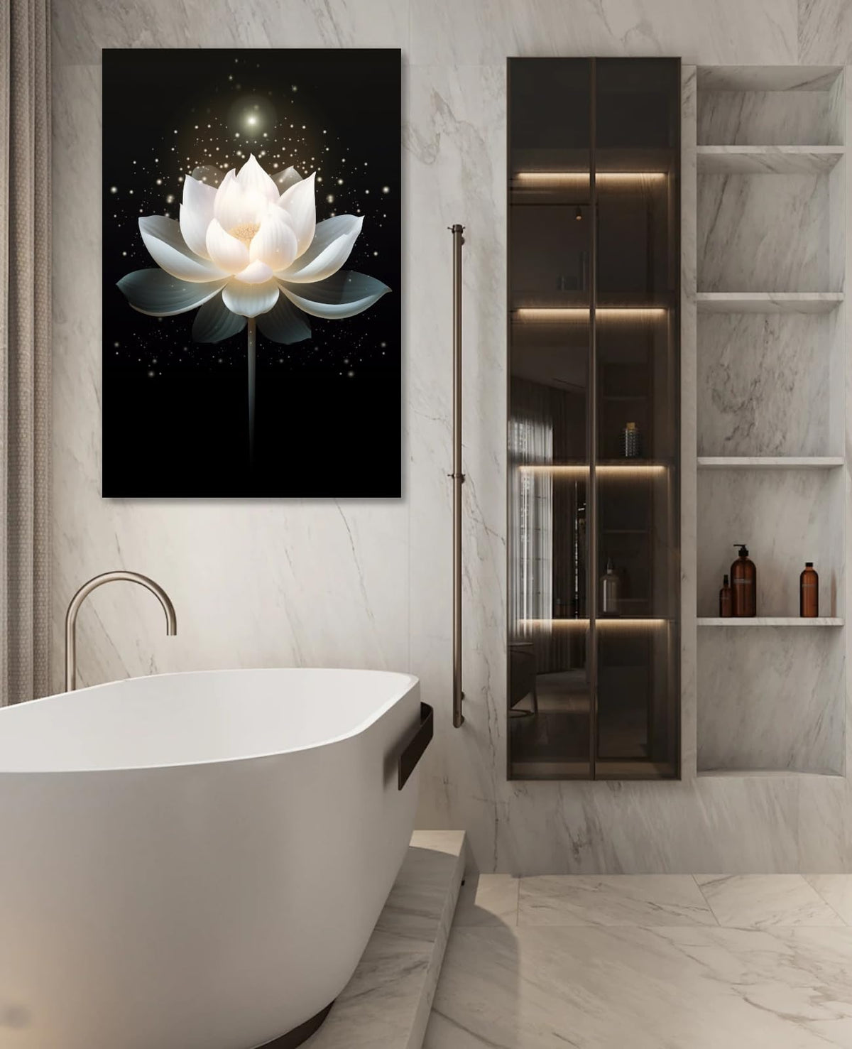 Zen Wall Art Lotus Wall Decor Black Painitng Canvas Canvas Prints Flower Blossom Pictures Spirtual Meditation Artwork for Yoga Room Living Room Office Home Framed (18"L x 12"W / J - Black and White Lotus)