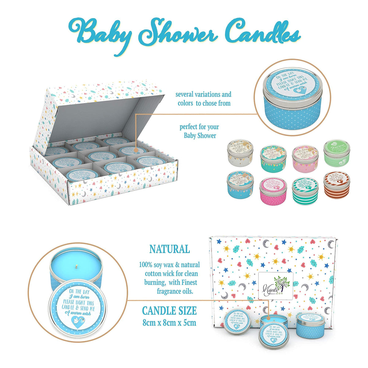 Baby Shower Candle Favors Gift Set (Blue-1-9pk)