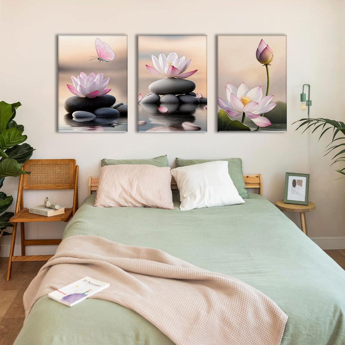 3 Piece Lotus Flower Wall Art Zen Bathroom Wall Decor Spiritual Canvas Art Yoga Room Pink Lotus Pictures Meditation Paintings Spa Artwork For Living Room Bedroom (Lotus Pink / 16x24in)
