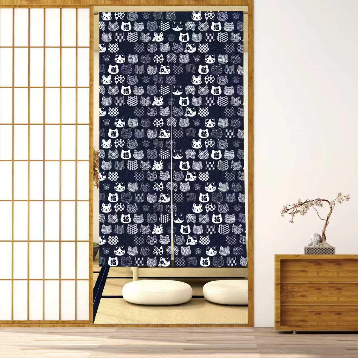 Japanese Noren Curtain Doorway Curtains 67in Long Size Traditional Room Divider for Kitchen Bedroom Pet Friendly Privacy Home Decor Japanese Cat Pattern (Japanese Cat Pattern / 33.5"W x 67"L (Pack of 1))