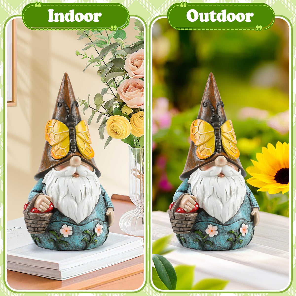 Butterfly Gnome Garden Statue Cute Resin Outdoor Gnome Nomes Gift for Women (Yellow)