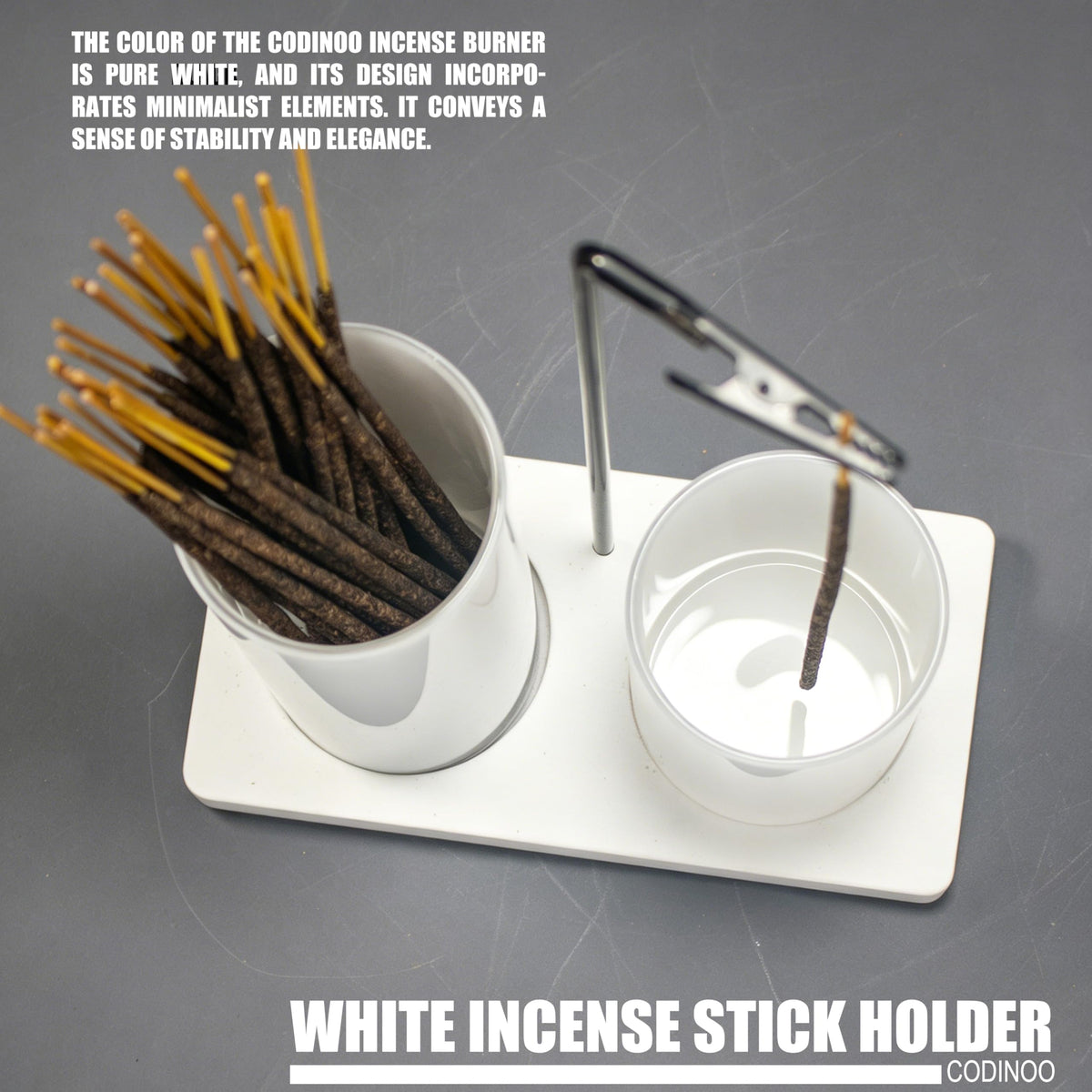 2 in 1 Incense Holder for Sticks Incense Burner Holder with Storage (All White / 1 tall 1 short glass)