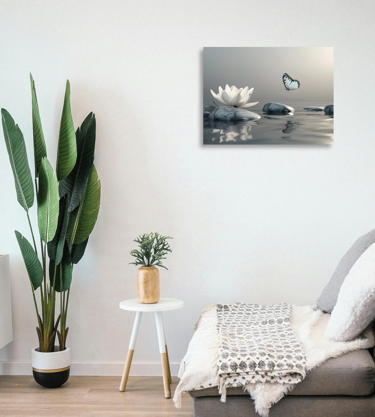 Zen Canvas Wall Art Zen Prints Lotus and Butterfly on Lake Pictures Zen Painting Zen Lotus Poster for Yoga Spa Meditation Spirit Room Wall Decor Framed 16X20 inch (20"L x 16"W / Zen Lotus Flower)