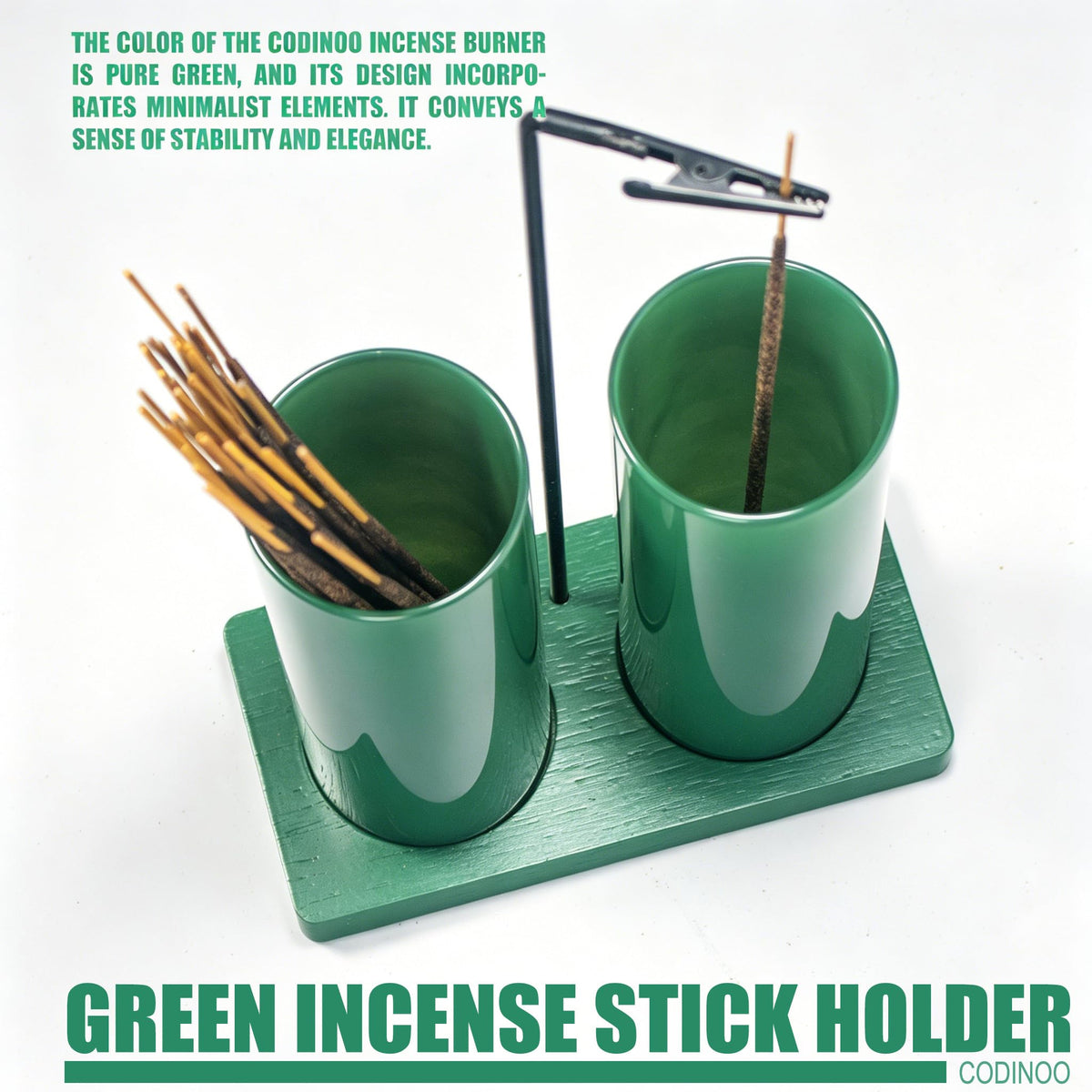 2 in 1 Incense Holder for Sticks (All Green / 2 tall glass)