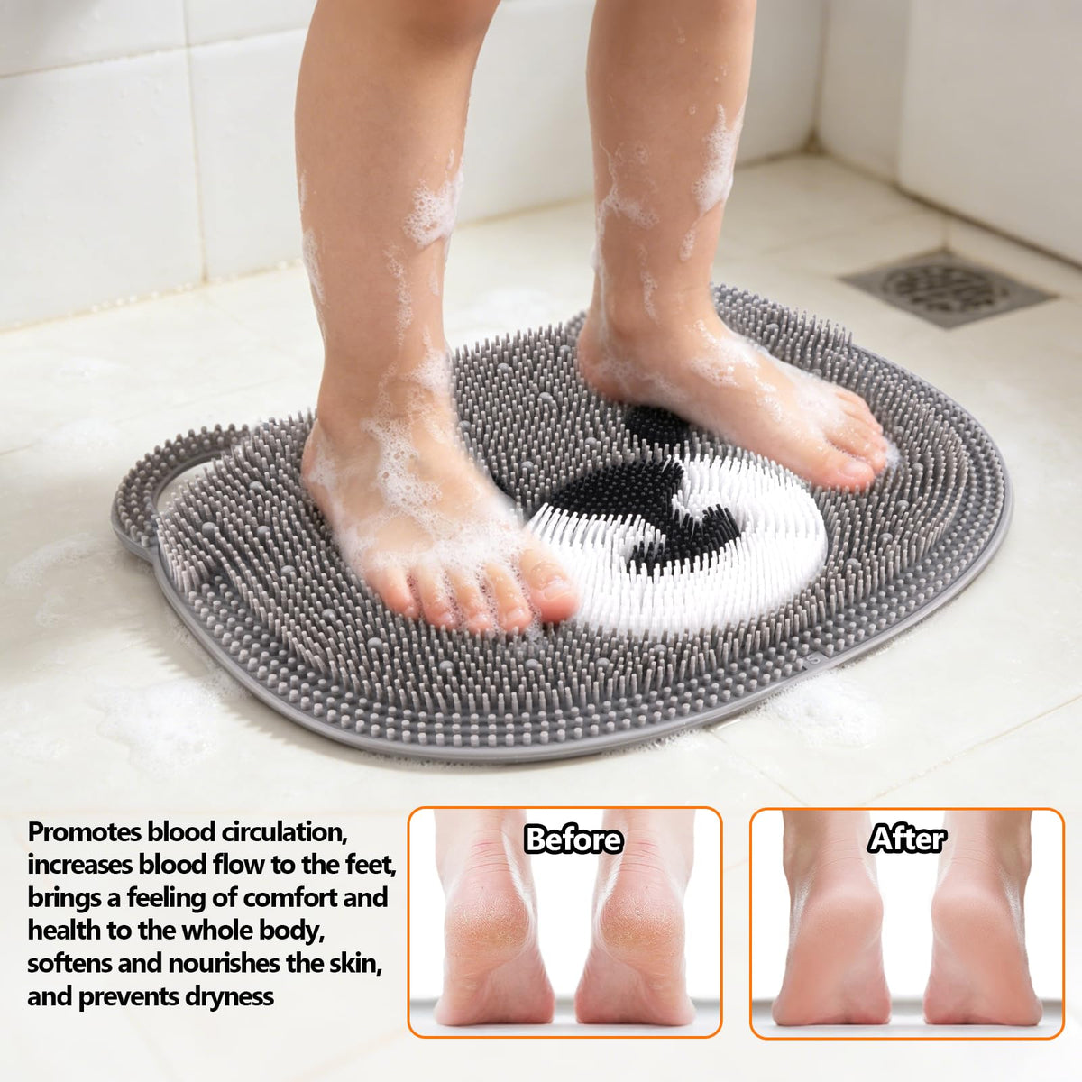 Silicone Shower Foot Scrubber Mat with Non (Grey Bear)