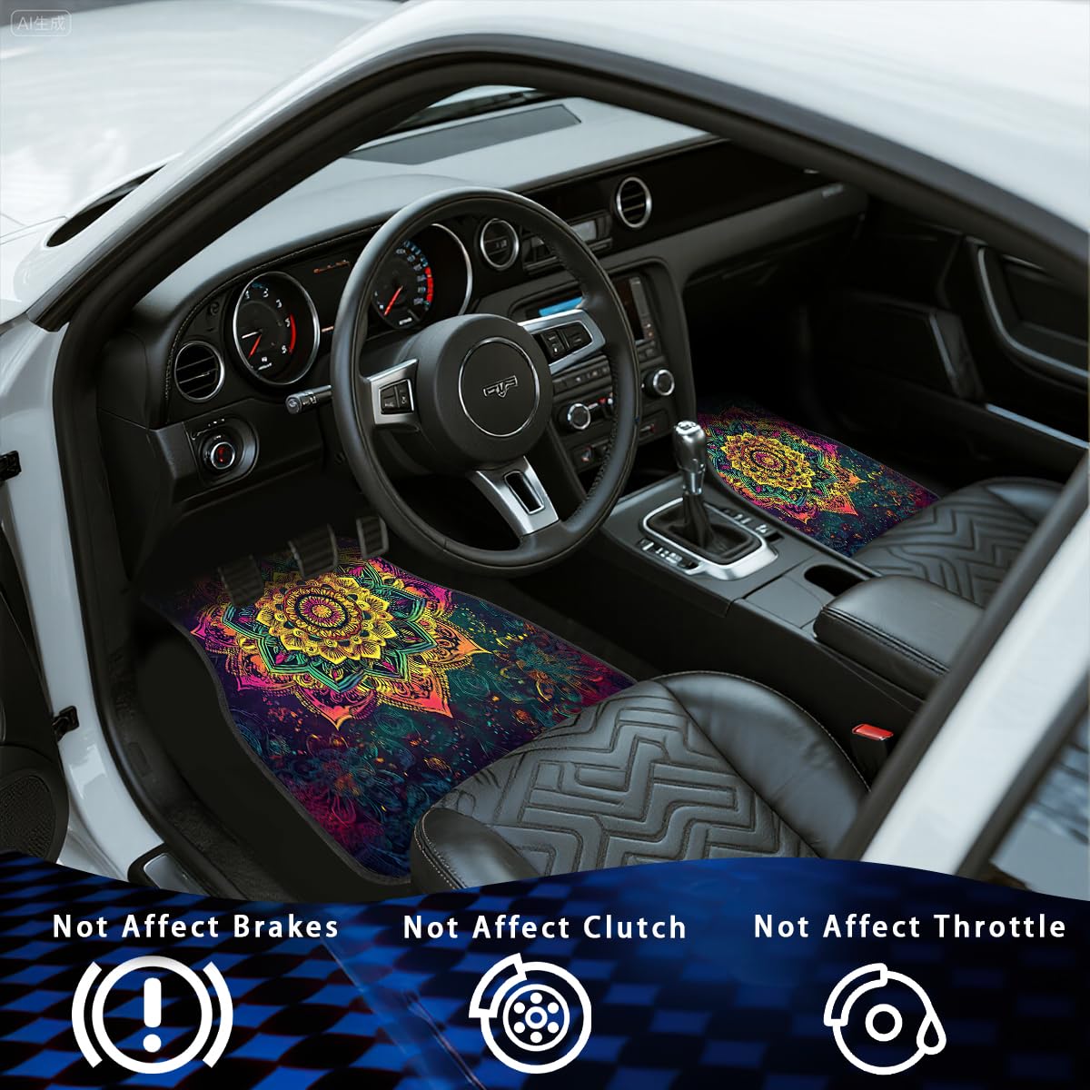 Mandala Car Floor Mats Set of 4 Vintage Vibrant Color Psychedelic Art Carpet Front Rear Carpets Mat Non (26.8"L x 17.3"W x 0.4"Th / Mandala)