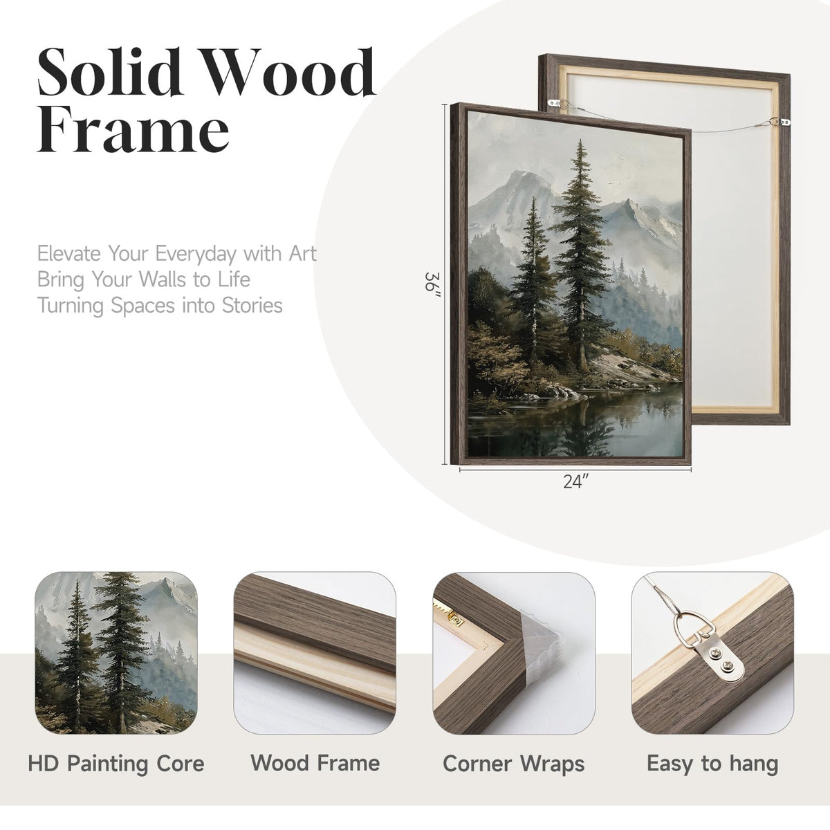 3 Piece Large Framed Mountain Landscape Wall Art for Living Room (Gray / 24" W x 36" H x 3Pcs)