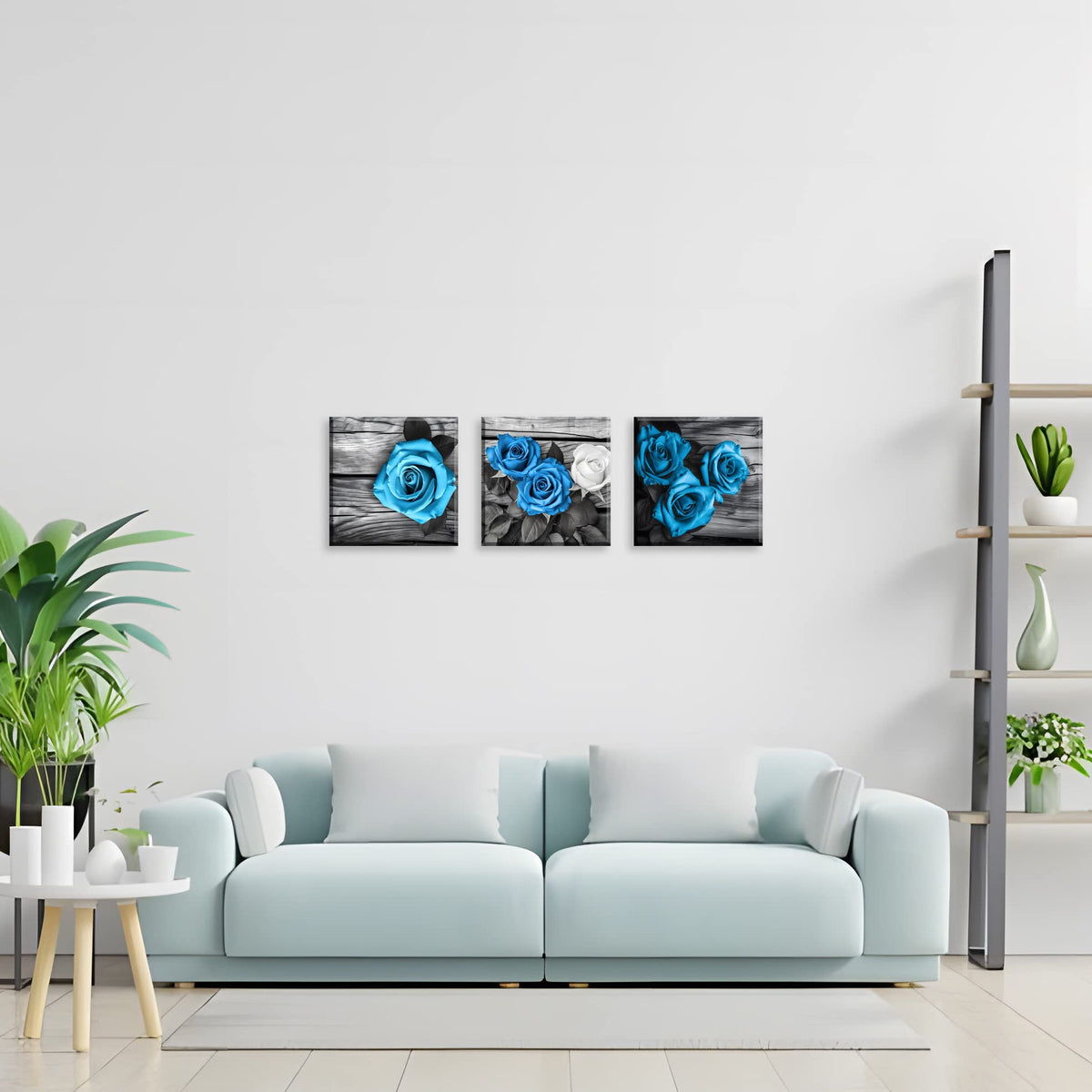 Blue Wall Decor for Living Room Blue Bathroom Accessories Black and White Canvas Wall Art Blue Rose Pictures Bedroom Decor Modern Painting Kitchen Home Decorations 20x20 3 Pcs (20 x 20 inches (3-Piece Set) / Blue Rose)