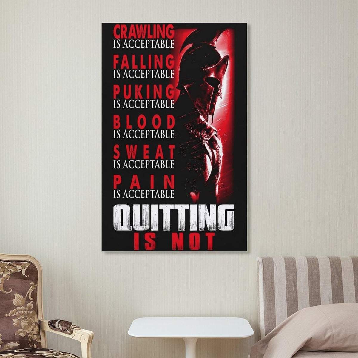 Spartan Quitting Is Not Motivational Gym Fitness Warrior Helmet Canvas Printing Wall Art Prints Wall Decor Posters Red Black Stoic Home Gym Bedroom Office Training Inspiration 20x30inch (style-19 / 20x30inch(50x75cm) Unframe)