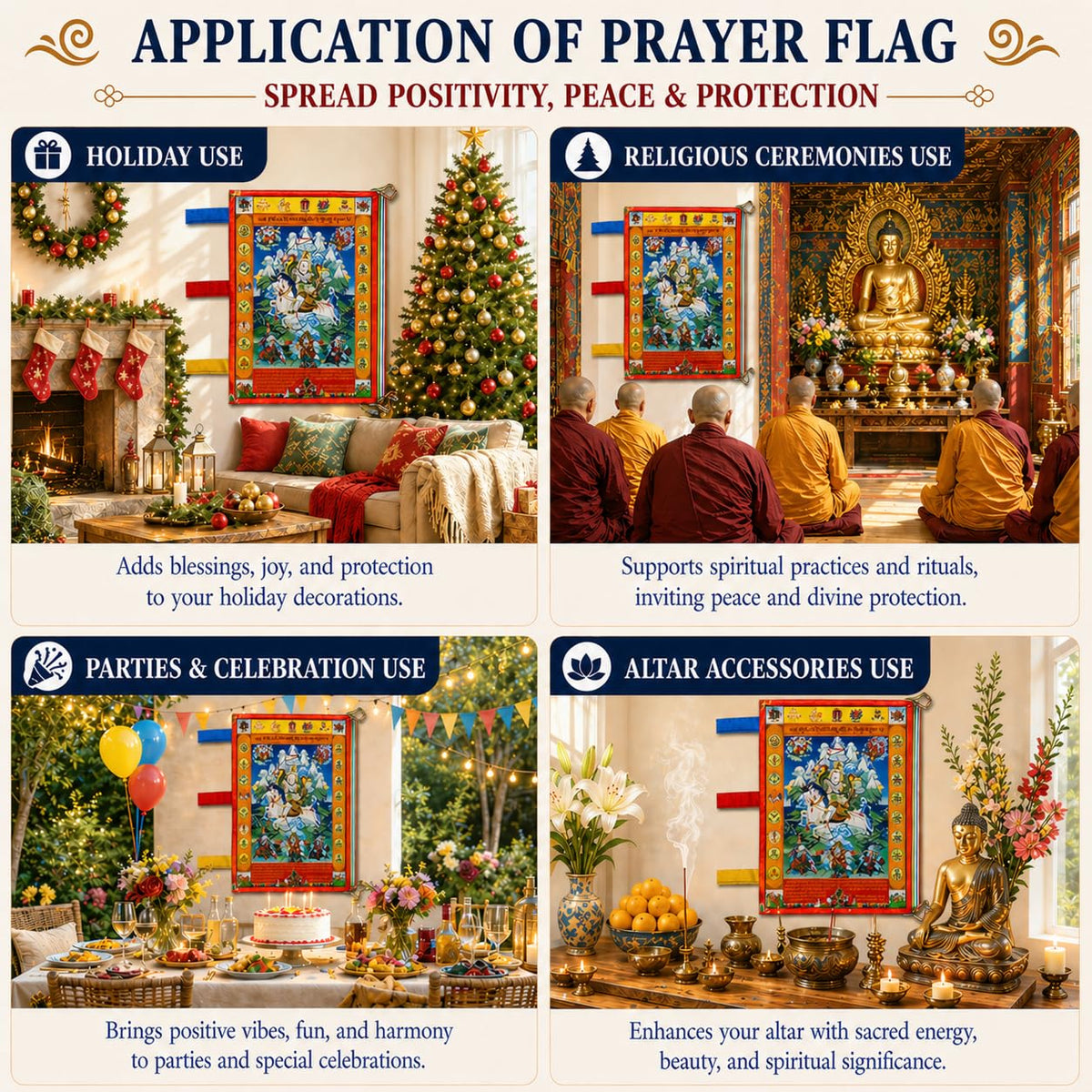 Vertical Tibetan Prayer Flags Outdoor Buddhism Decor King Gesar Lungta (King Gesar)