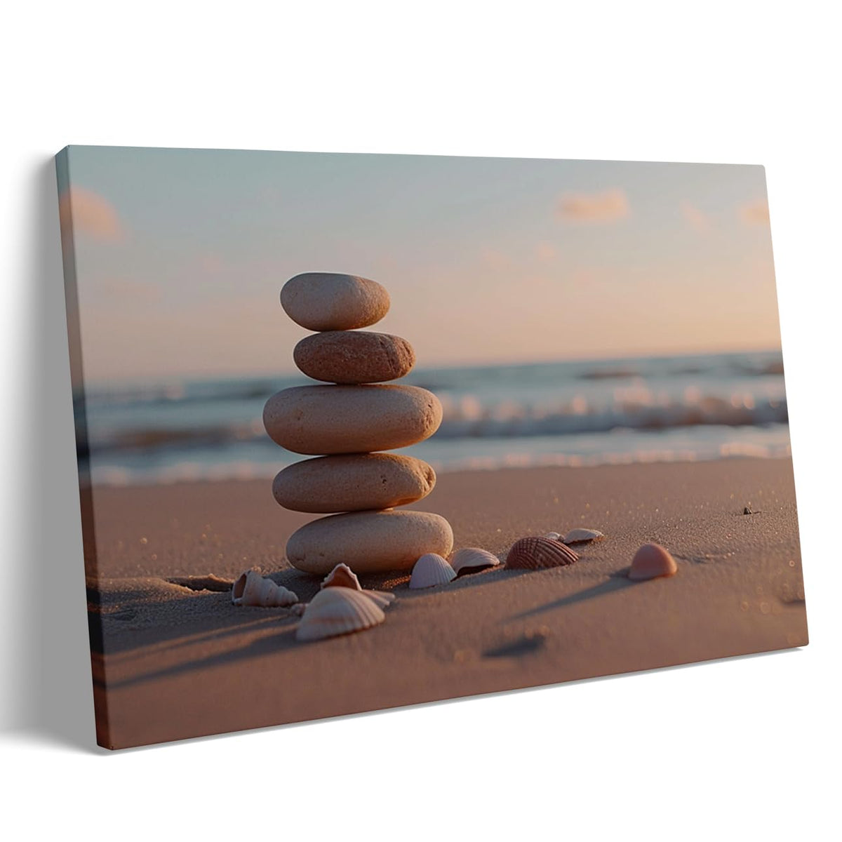 Zen Beach Stones and Shells Wall Art (Wood Framed-5 / 12"L x 16"W)