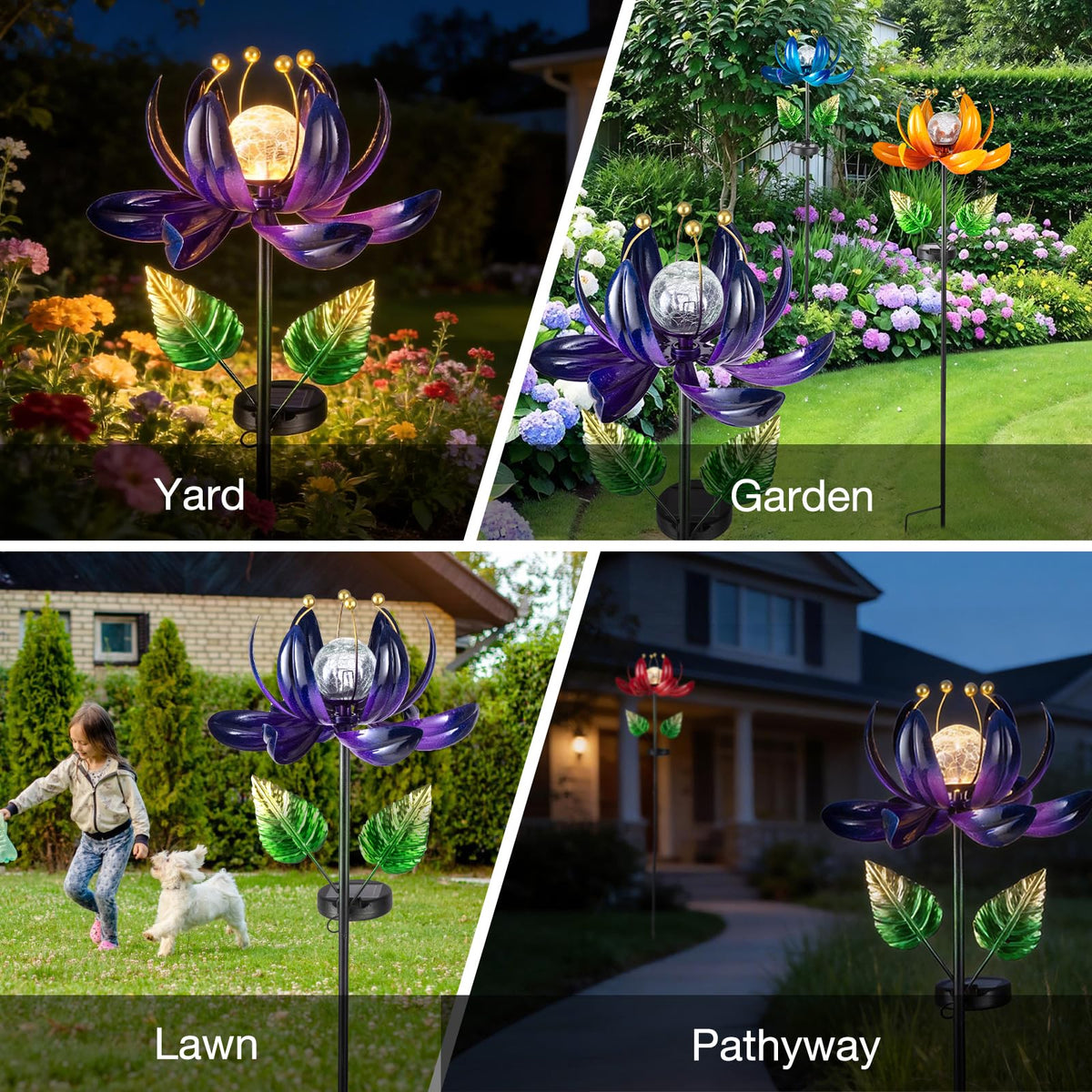 Solar Purple Metal Flower Wind Spinners (Purple 3)