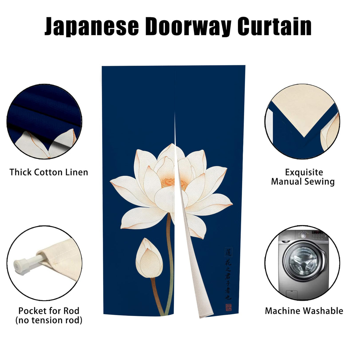 Japanese Noren Doorway Curtain (Blue White / 33.5"W x 59"L (Pack of 1))