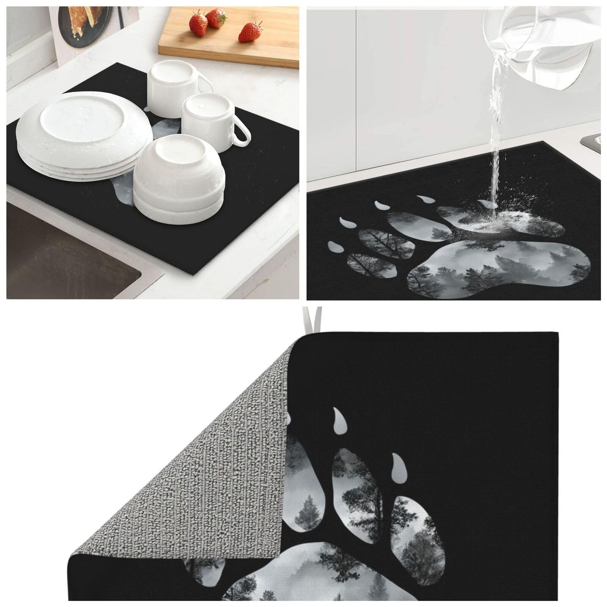 Bear Paw Forest Dish Drying Mat For Kitchen Counter Dry Mats Microfiber Dish Drainer Mat Protector Pad Absorbent Fast Drying Kitchen Must (Bear Paw Forest / 18" x 16")