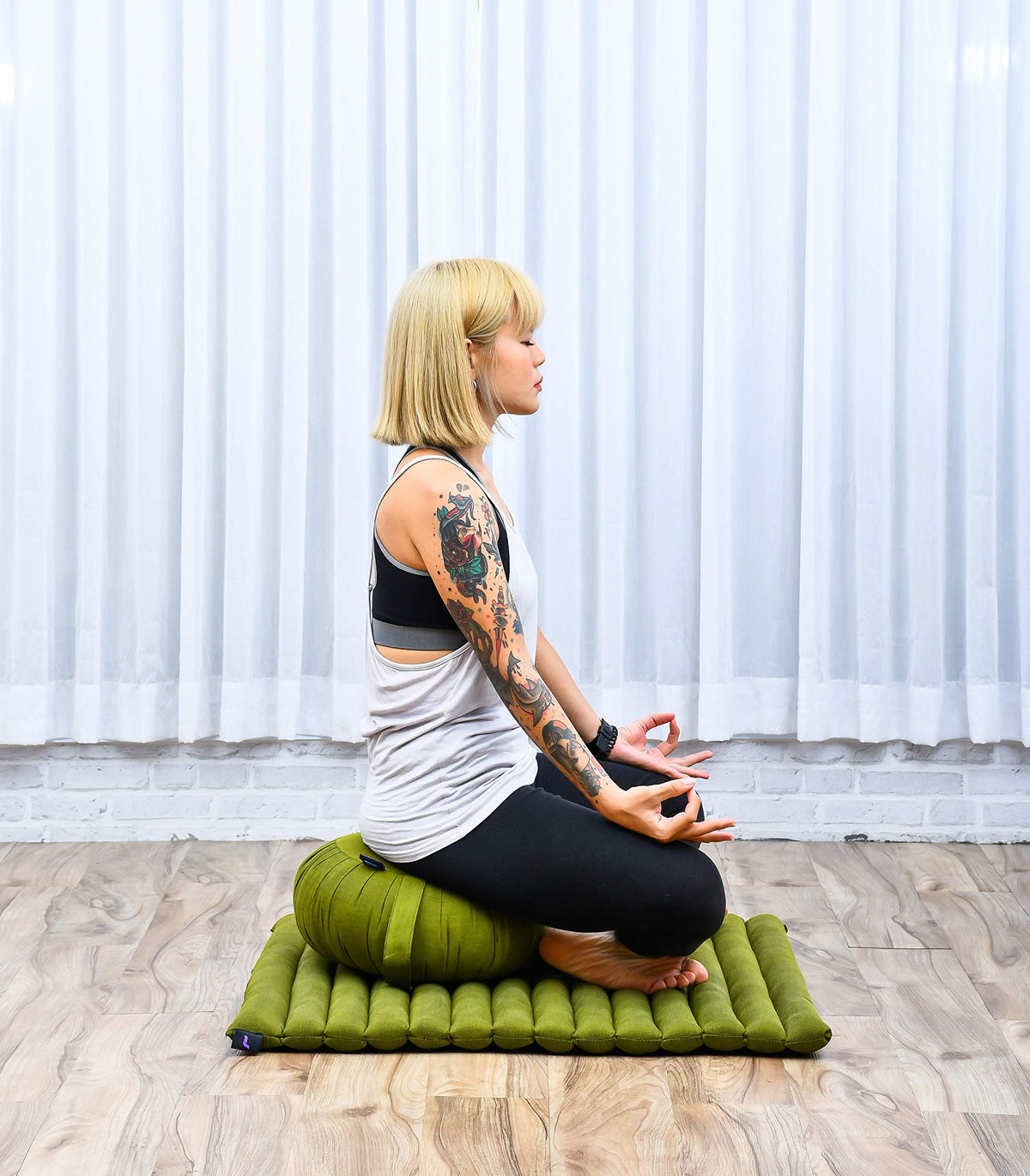 Meditation Cushion Zafu & Zabuton Set 28 x 28 inches Kapok Zazen (Cl23 - Green)