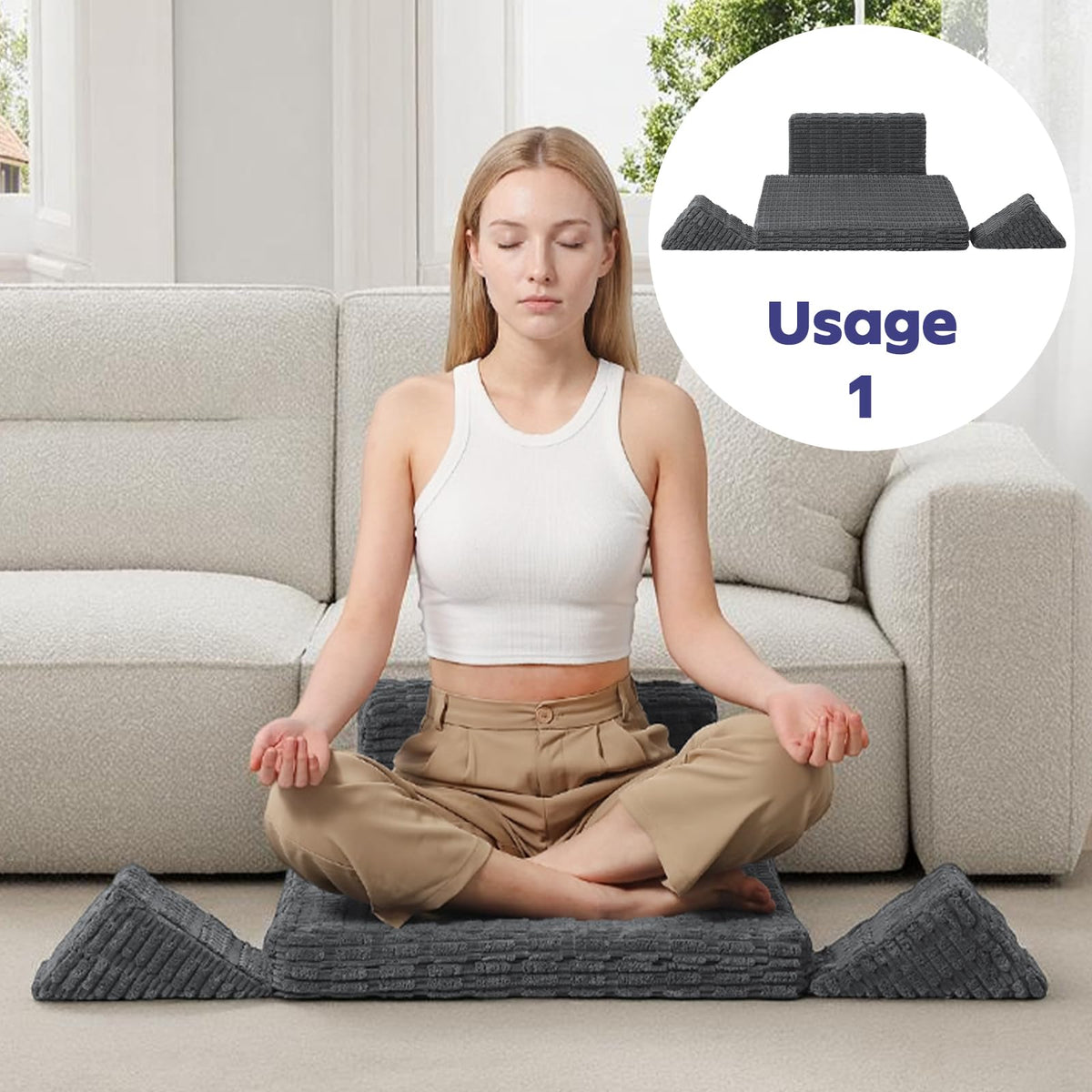 Meditation Cushion (Classic Grey / 24X24X2 Inch)