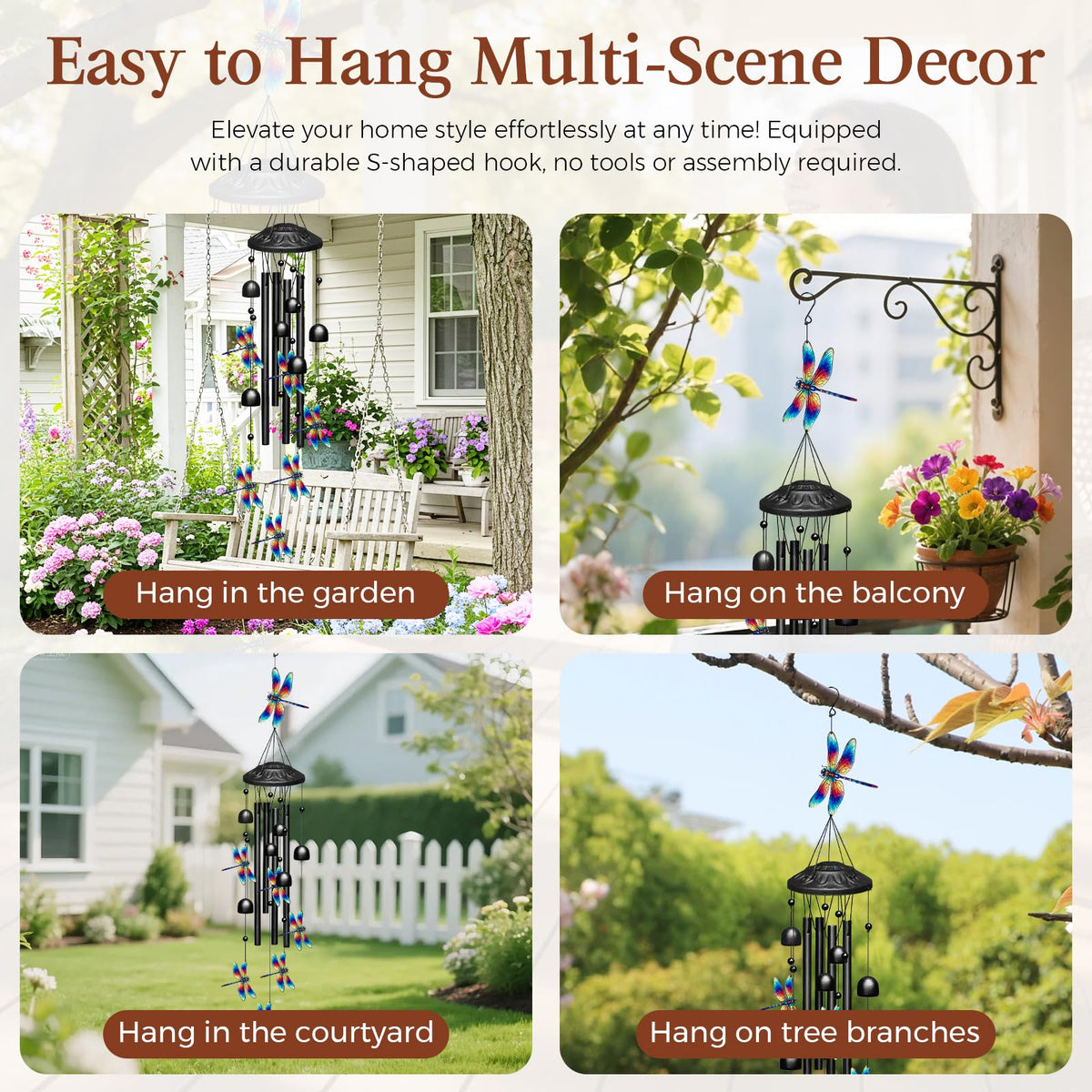 Metal Dragonfly Wind Chimes Hanging Outdoor Garden Yard Decor (Bluered)