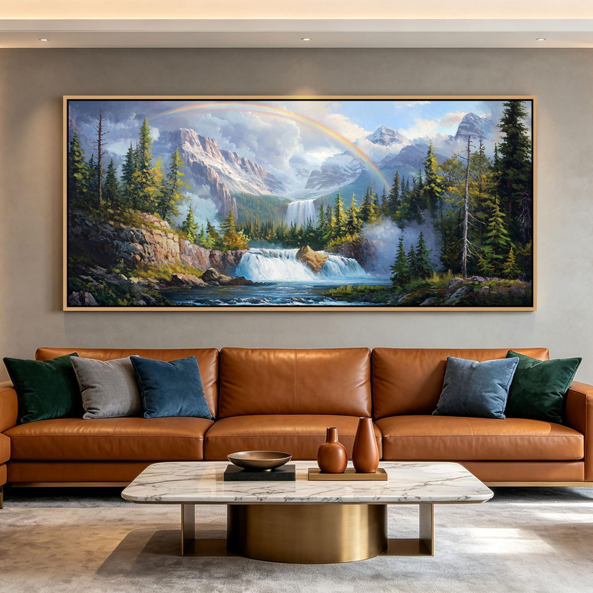 Waterfall Wall Art Canvas (Green / 86x39 Inches)