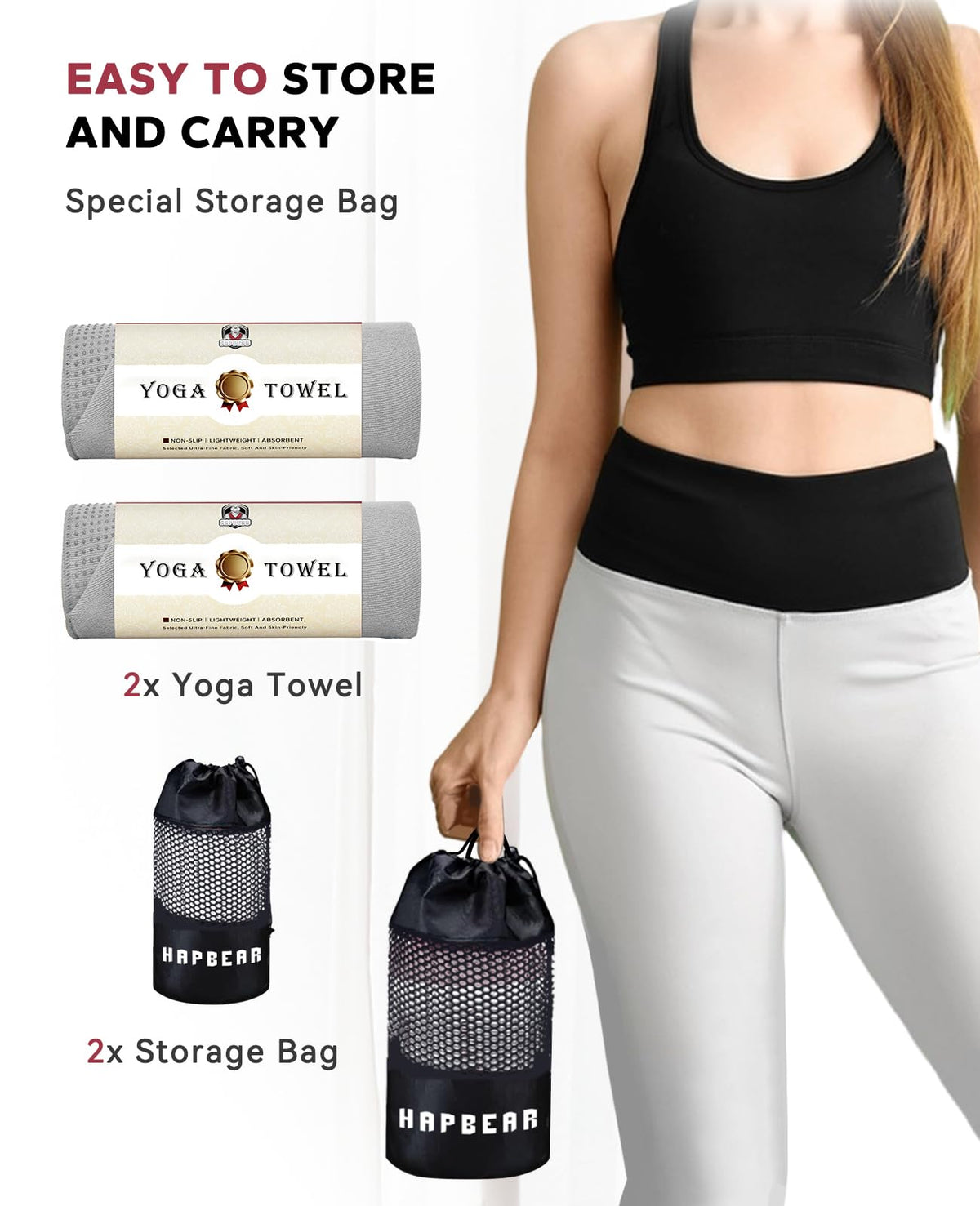 2 Pack Non Slip Yoga Mat Towel with Grip Dots (Grey (2 Pack))