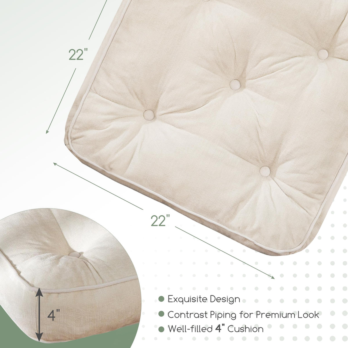 Large Floor Pillow Cushion for Adults (4" Thick(Pack of 2) / Square Beige)