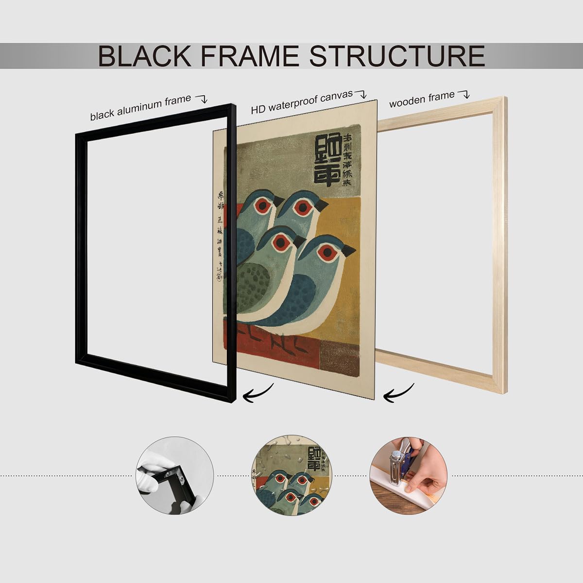 Japanese Mid Century Blue Bird Black Framed Posters Prints Vintage Animal Wall Art 8x10 inch Minimalist Bird Painting Rustic Artwork for Asian Lndie Room Bedroom Living Room Decor Ready to hang (Black Framed / Japanese Picture / 10"L x 8"W)