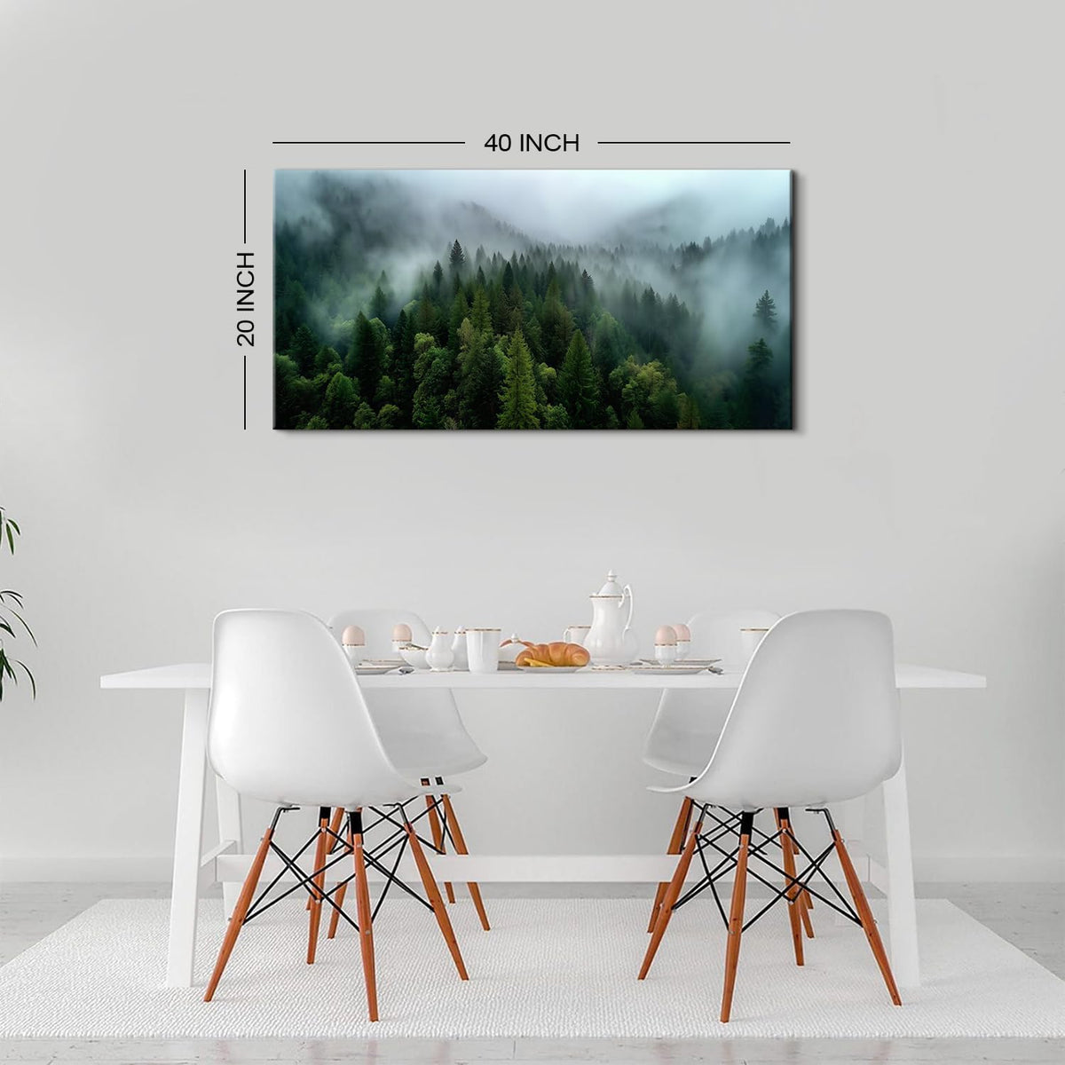 Forest Canvas Wall Art Misty Green Mountain Pine Tree Wall Decor for Living Room Vintage Nature Foggy Scenery Picture Bedroom Cloudy Landscape Prints Posters Modern Artwork Bathroom Decorations 20x40" (40"L x 20"W / Green Forest)