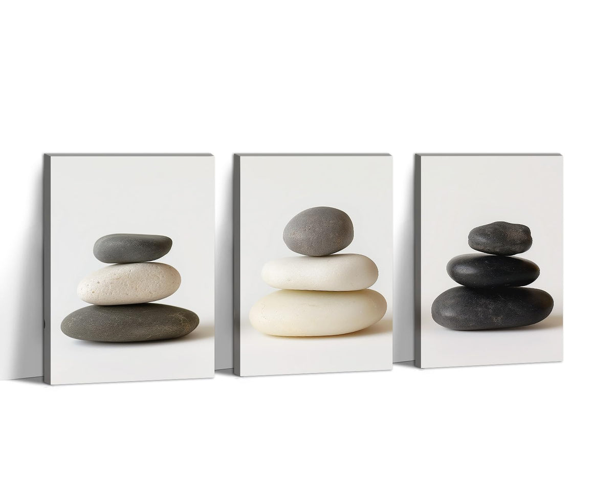 Spa Stones Canvas Art 3Pcs Zen Wall Decor Framed Picture Meditation Spiritual Painting Balancing Stones Poster Prints for Living Room Yoga Room Bathroom (Zen-9 / 20.00"x28.00"x3P)