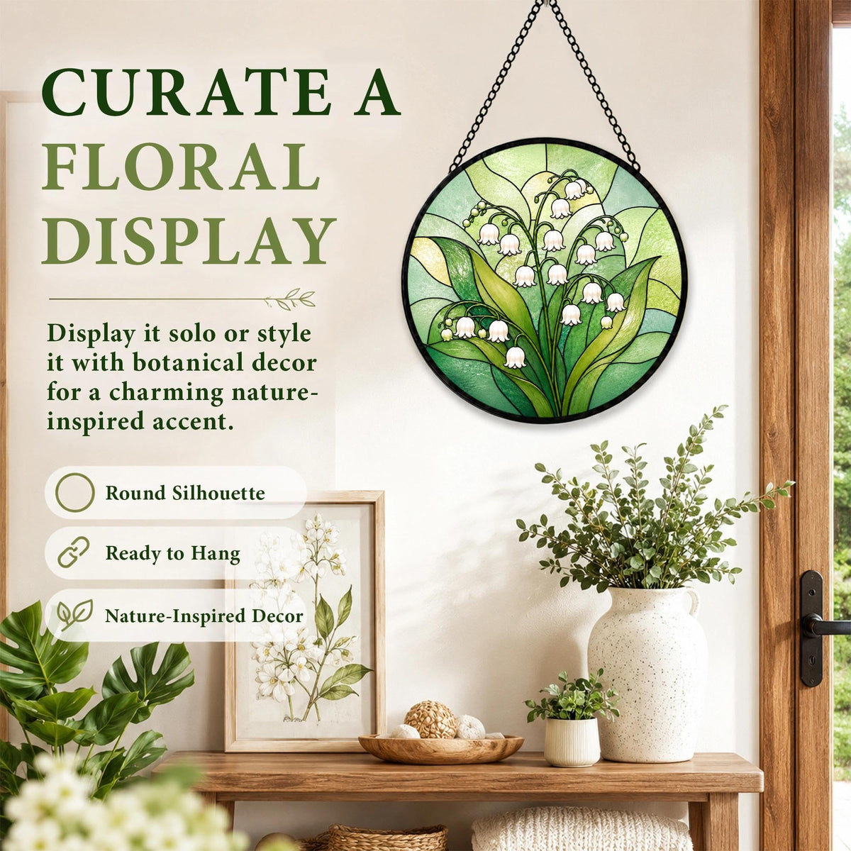 Lily of the Valley Gifts for Women Suncatcher Stained Glass Window Hanging (Lily of the Valley / 7.8 x 7.8 IN)