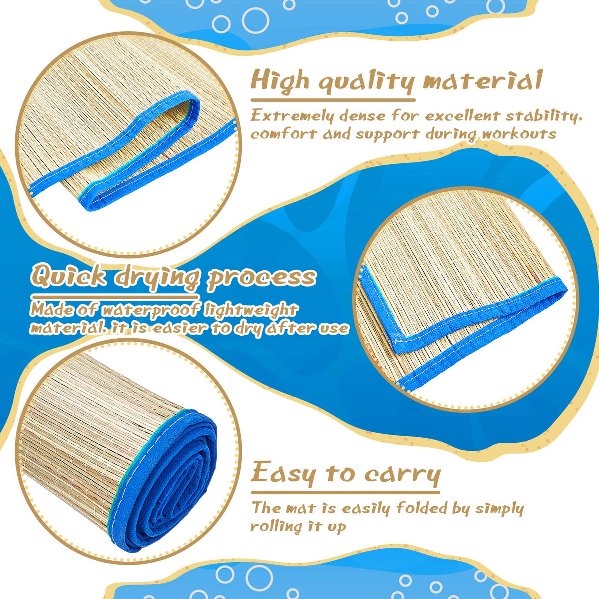 2 Packs Straw Beach Mat with Trim (70 x 24 Inch / Blue)