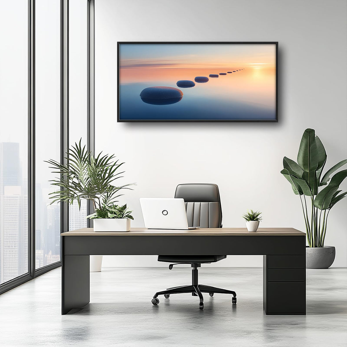 Calming Zen Wall Art Zen Stones Relaxing Pictures Wall Decor Tranquility Ocean Sunset Canvas Prints Large Meditation Painting Framed Artwork Decoration for Yoga Spa Living Room Bathroom Office 60"x30" (Calming Zen Stone / 60"L x 30"W)