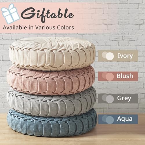Round Chenille Tufted Floor Pillow Dia 22"x6" Blush (Round Blush / Dia 22" x 6"H)
