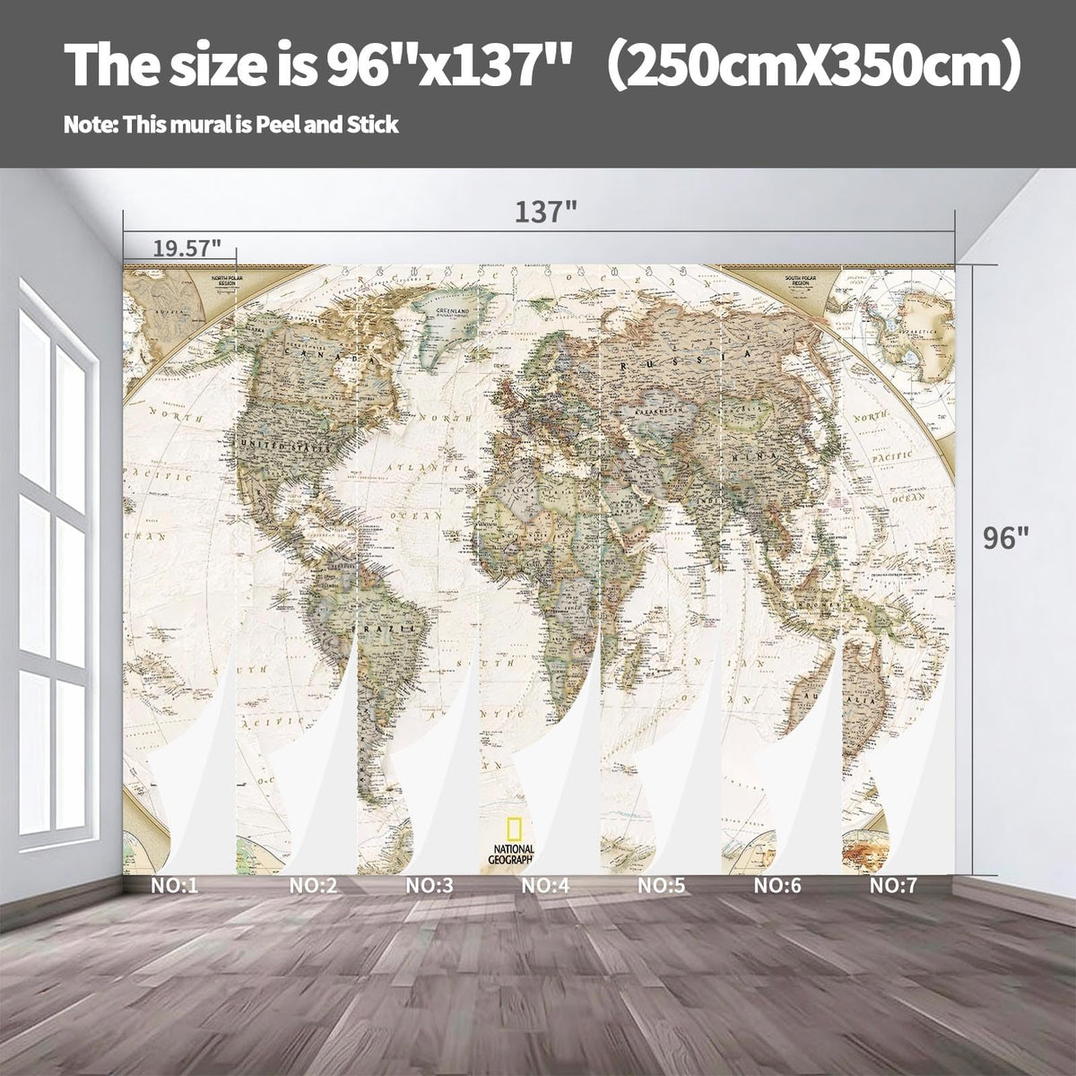 Peel Stick Wall Mural Wallpaper World Map 136"x96" Decor G19 (G19 / 136" x 96")