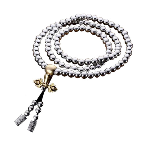 108 Buddha Beads Necklace for Men Stainless Steel Chain (Gold-Cross)
