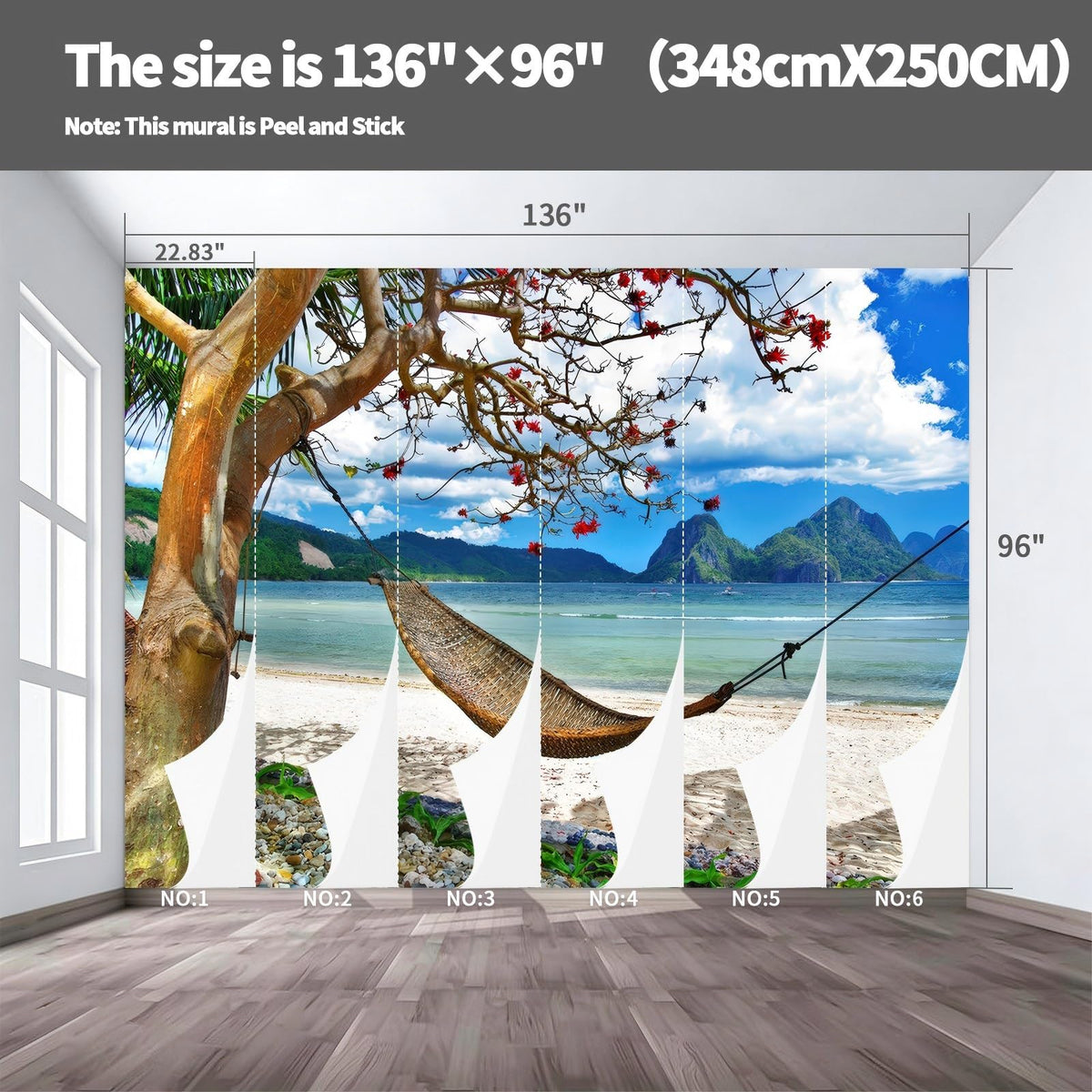 Peel Stick Wall Mural Wallpaper Ocean 136"x96" Decor G08 (G08 / 136" x 96")
