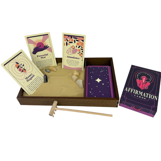 Wooden Zen Garden with Daily Affirmation Cards for Women and Men (Desert Luxe / Affirmation Cards)