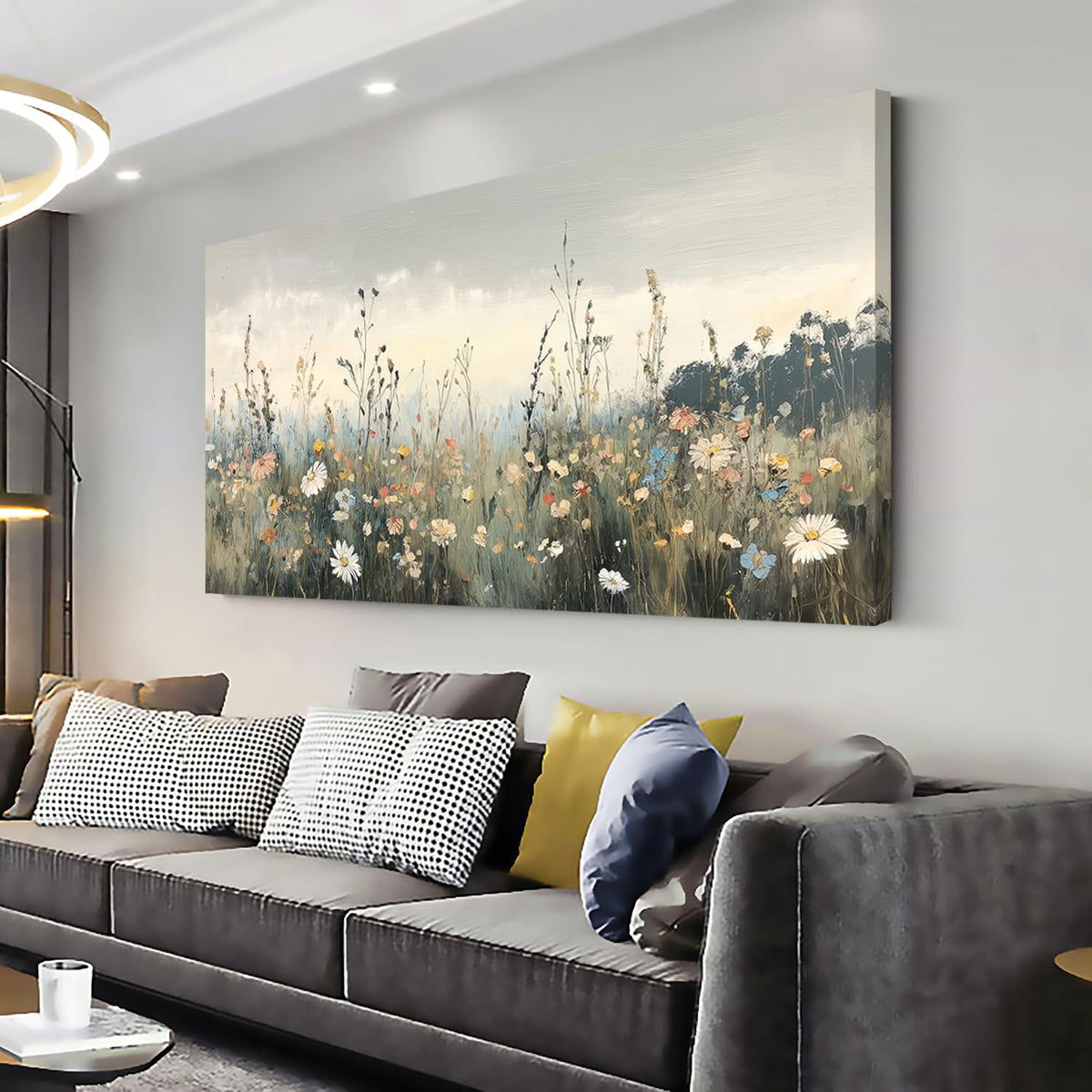 Rustic Wildflower Botanical Wall Art for Living Room Canvas Painting Prints Vintage Meadow Flowers Grassland Floral Nature Landscape Retro Classical Artwork Office Decor Photographs (46L" x 23W" / Colorful Wall Art(k827))