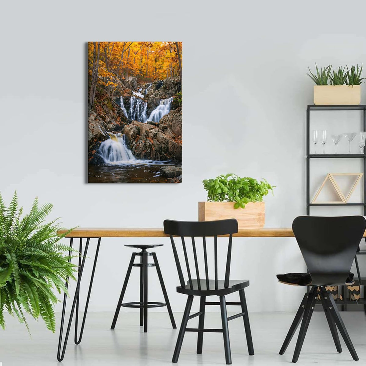 Large Waterfall Wall Art Autumn Orange Forest Wall Decor for Bathroom Nature Trees River Landscape Canvas Pictures Fall Stream River Painting National Park Posters for Bedroom Home Decoration 24x36" (36"L x 24"W / Fall Waterfall)