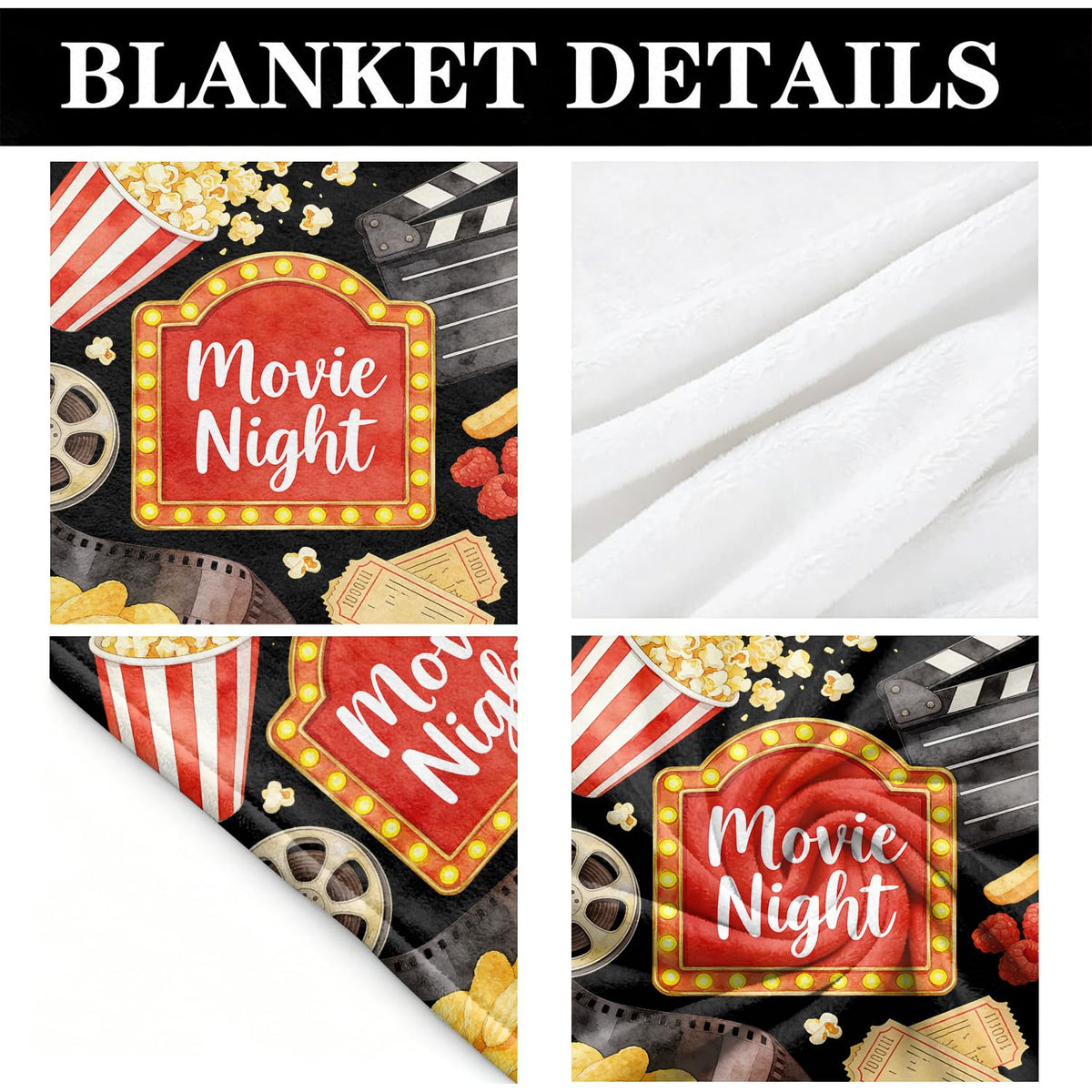 Movie Night Fleece Blanket Popcorn Cinema Blanket Gifts Room Decor 30"x40" (Movie Night / 30"X40")