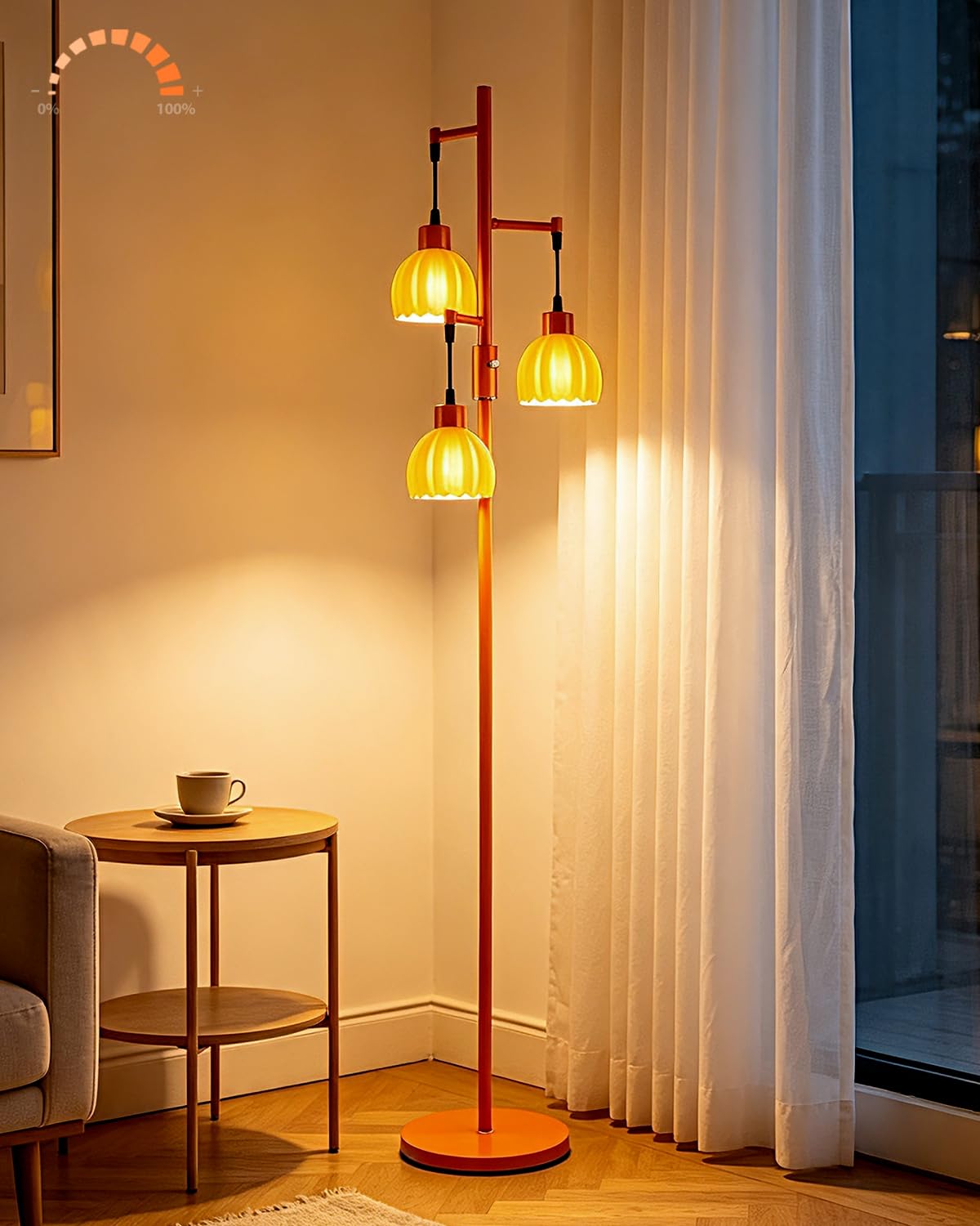 65'' Glass Floor Lamp Dimmable Orange with Lotus Glass Shade & 3000K Bulbs Included 3 (3 Orange Lotus-Orange)