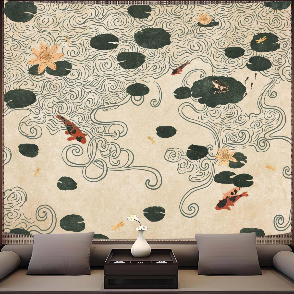 Japanese Tapestry (Art Deco / Beige / 80"L x 60"W)