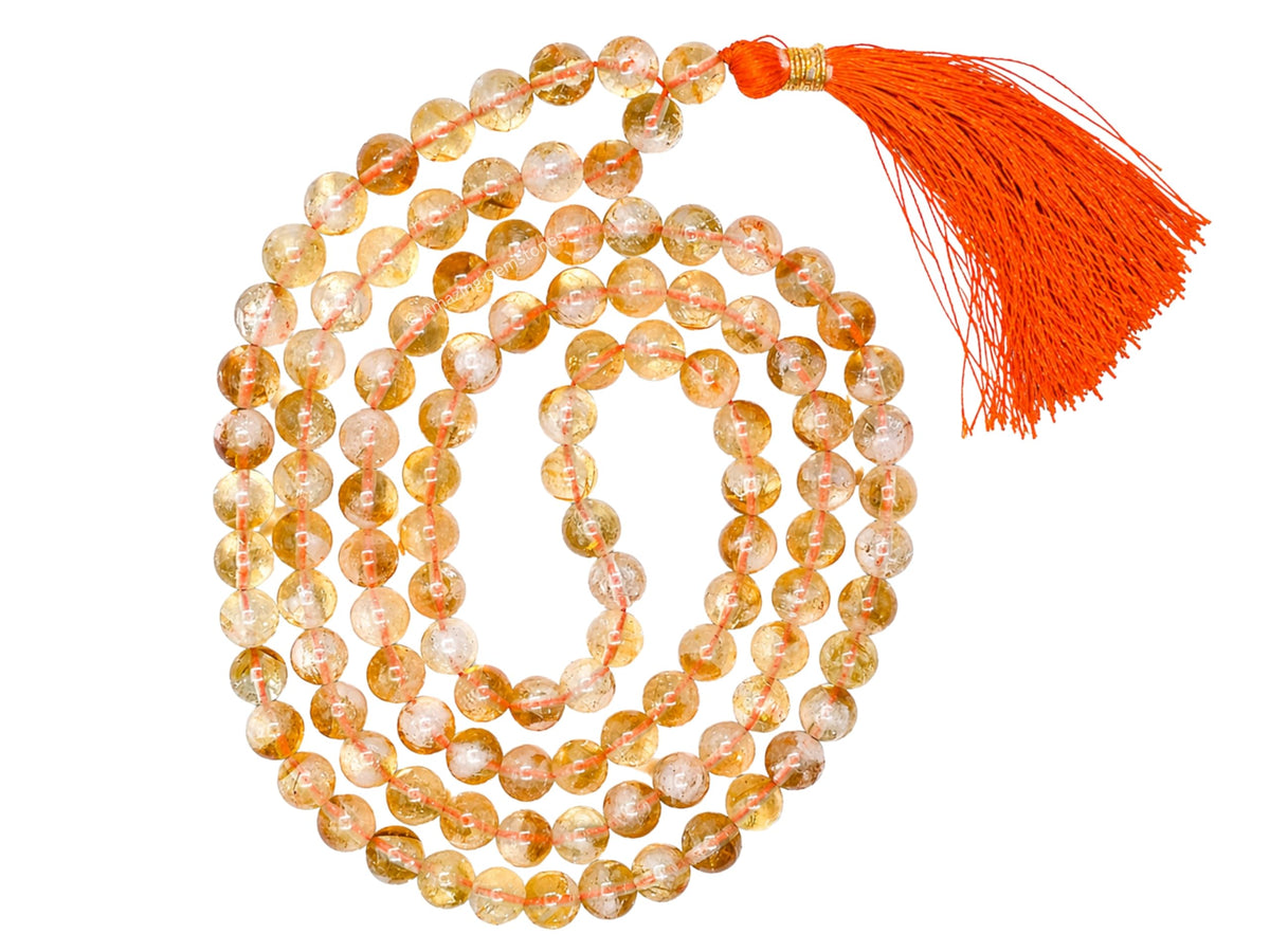 Citrine Buddhist Prayer Beads Japa Mala with 108 Meditation Beads (Without Knots / Citrine)