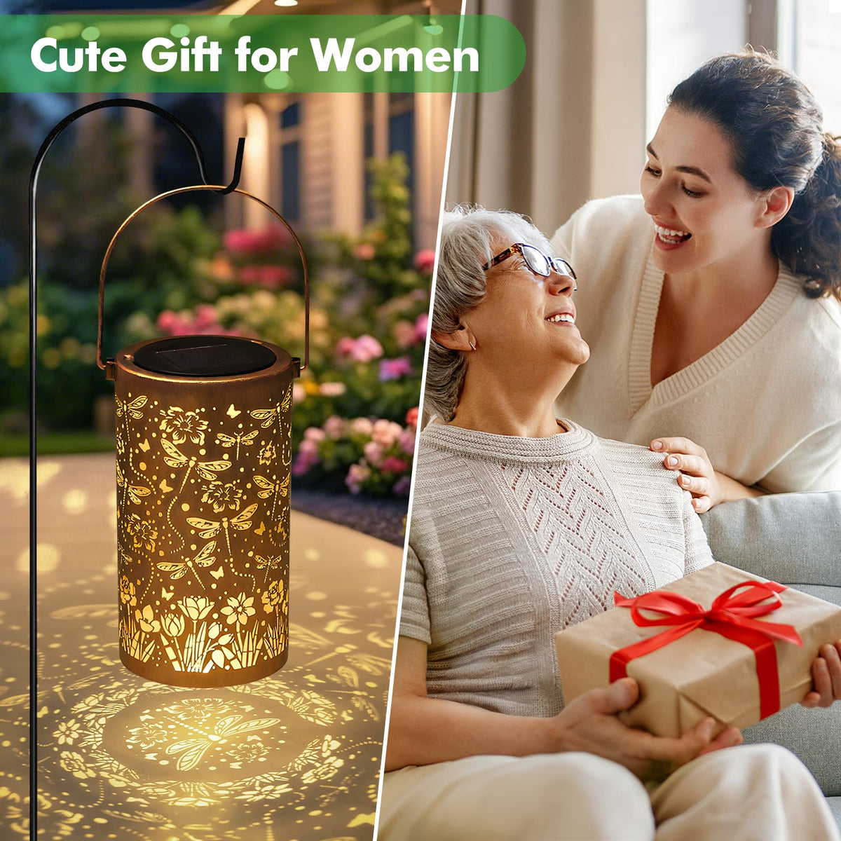 Solar Lanterns Outdoor Garden Decor Birthday Gift for Women Mom (3.9''x11.7'')