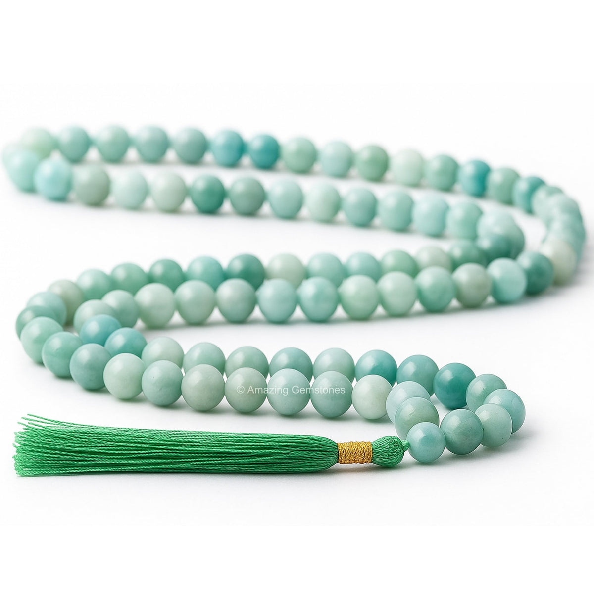 Amazonite Buddhist Prayer Beads Japa Mala with 108 Meditation Beads (Without Knots / Amazonite)