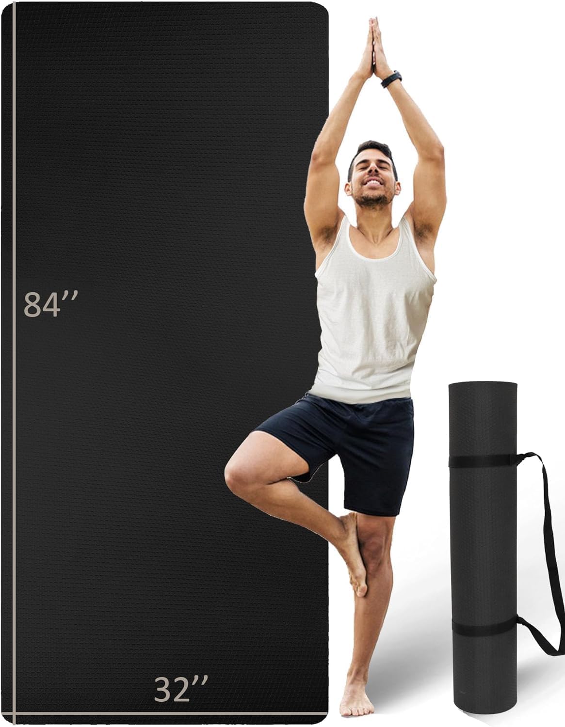 Extra Long & Wide Thick Yoga Mat for Tall Men & Women (Black)