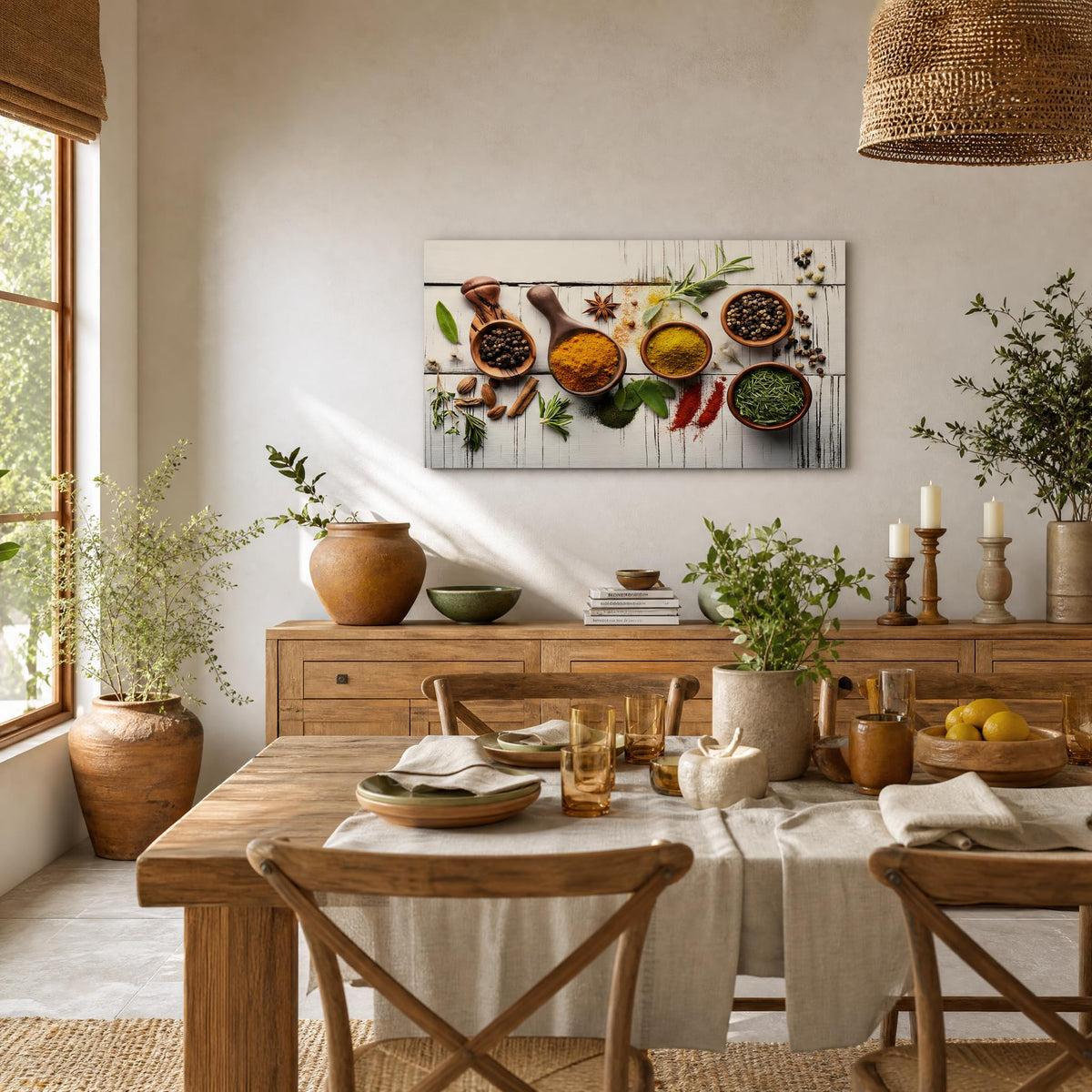 Vintage Culinary Spices Canvas Wall Art Turmeric Curry Herbs Painting Flat Print Gallery Wrapped Artwork for Living Room Bedroom Bathroom Decor (Retro / White Spice Arrangement 15 / 40"L x 20"W)