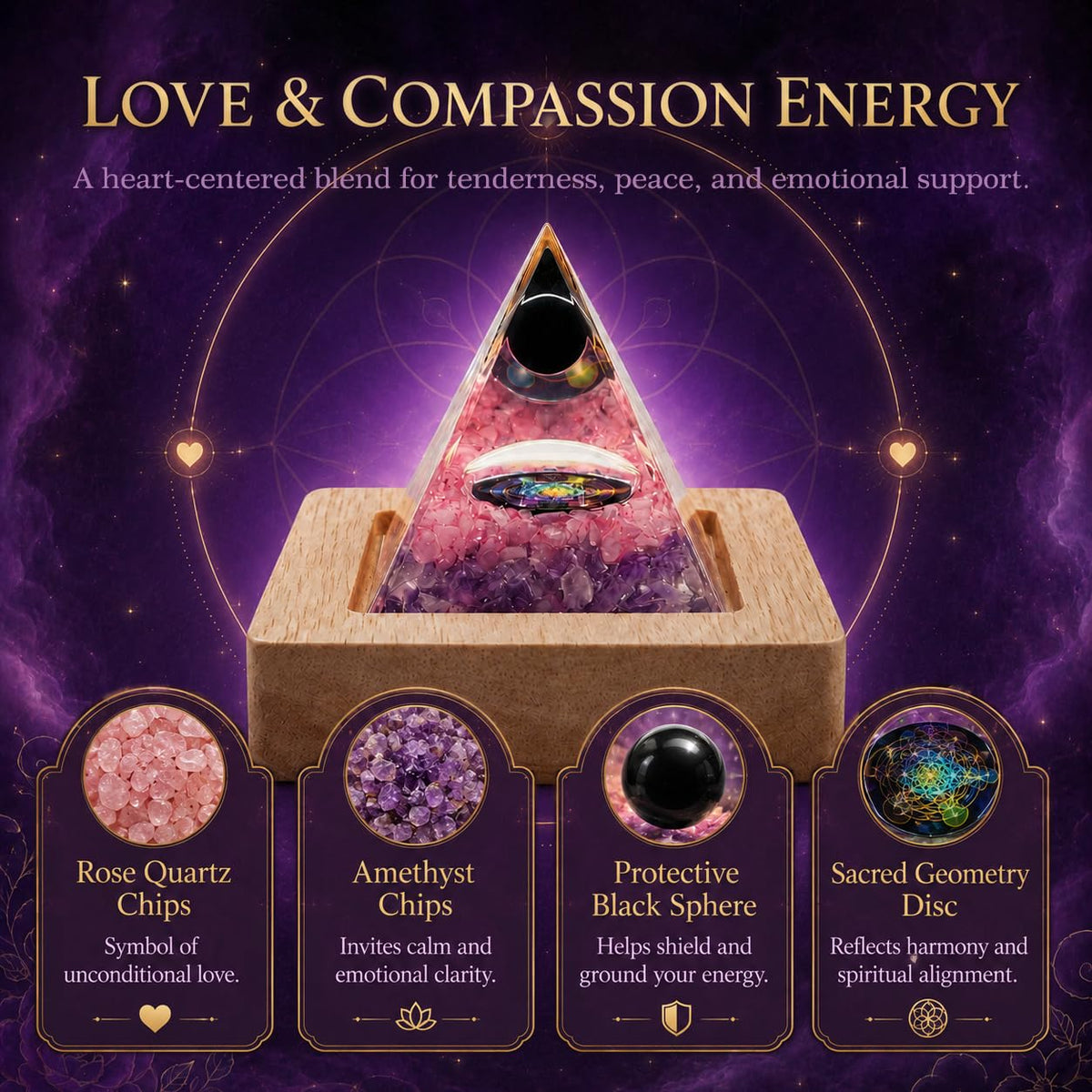 Orgone Pyramid Lamp with Light Base (Plug-in-Love&Compassion)