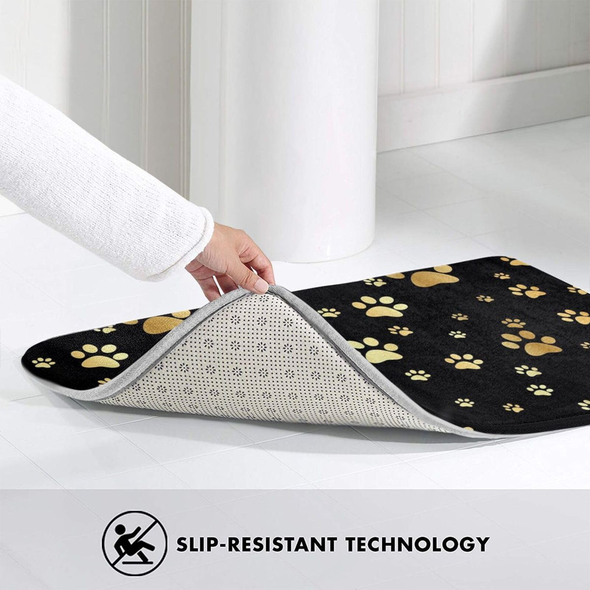 Dog Gold Paw Prints Bath Mat Non (1'8" x 2'8" (Rectangular) / Dog Gold Paw Prints)