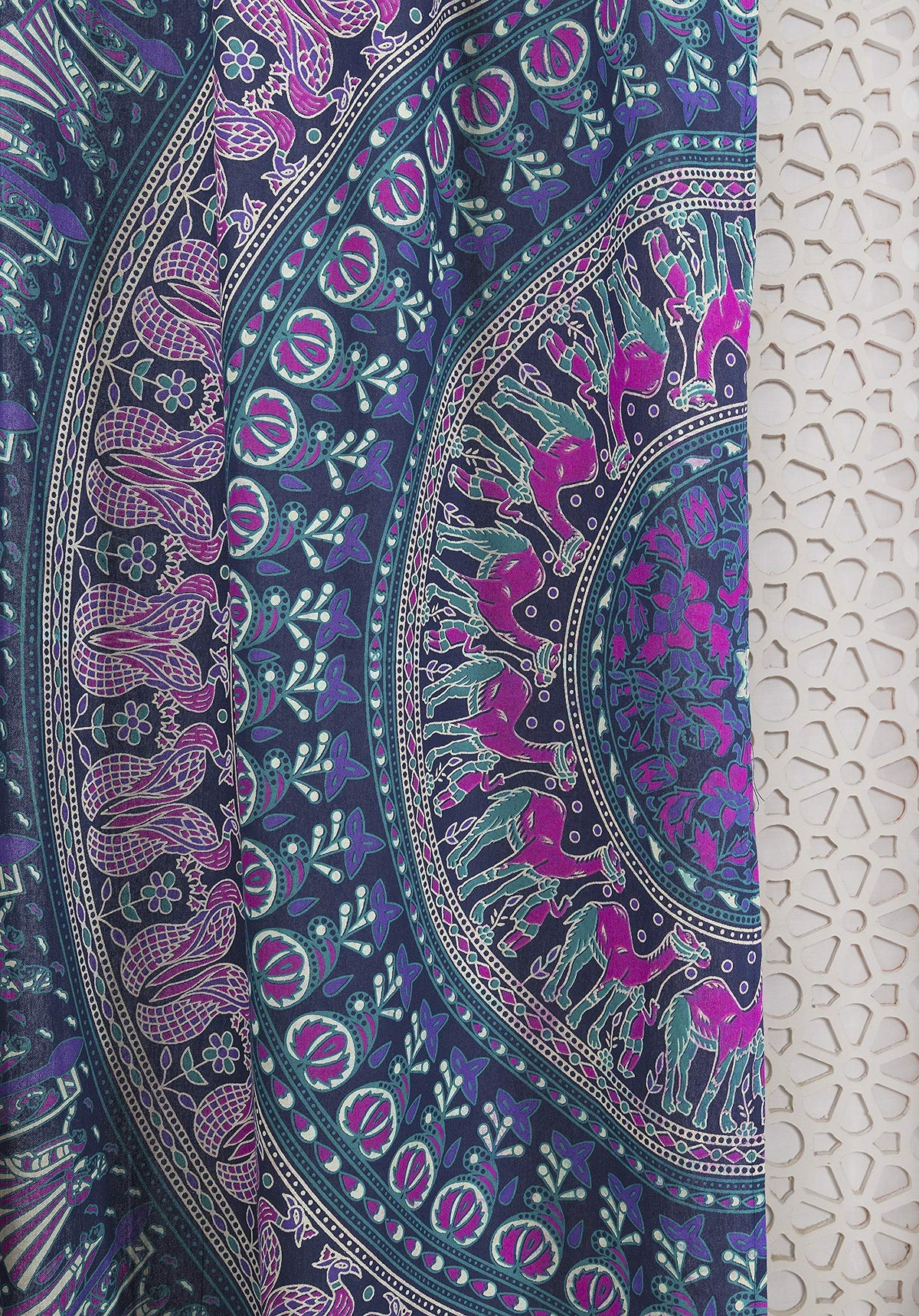 Indian Hippie Bohemian Beautiful Elephant Blue Color Mandala Curtain Panels (25"W x 74"L (Pack of 2) / Blue Pink)